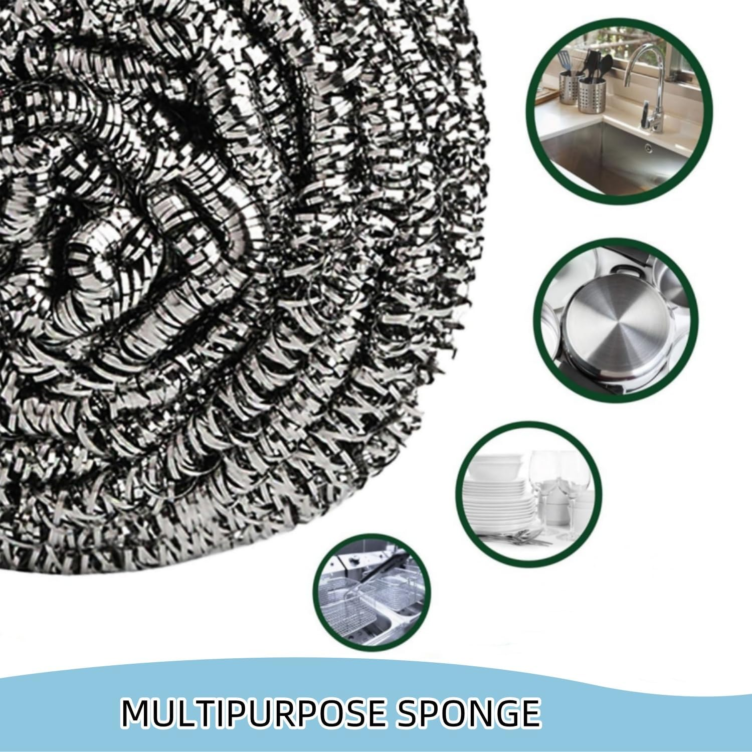 6Pcs Stainless Steel Scrubbers, Steel Wool Scourers Scouring Pads Metal Sponges, Easy Scouring Grease Dirt Oil Rust for Dishes,Pans,Pots,Ovens,Grills,Sinks,Easy Scouring for Tough Kitchen Cleaning image number 3