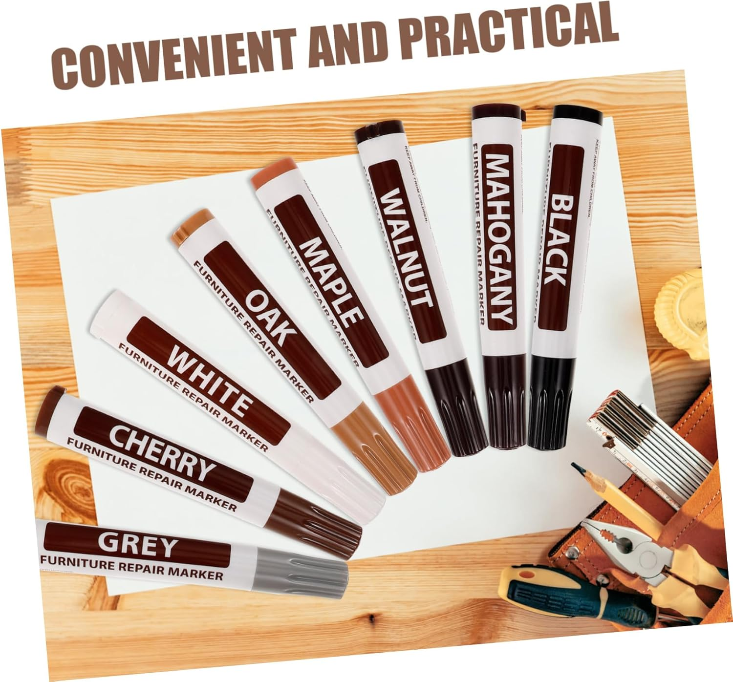 OSALADI 8Pcs Hardwood Floor Repair Kit Touch-Up Markers Pen for Furniture Scratch Repair image number 4