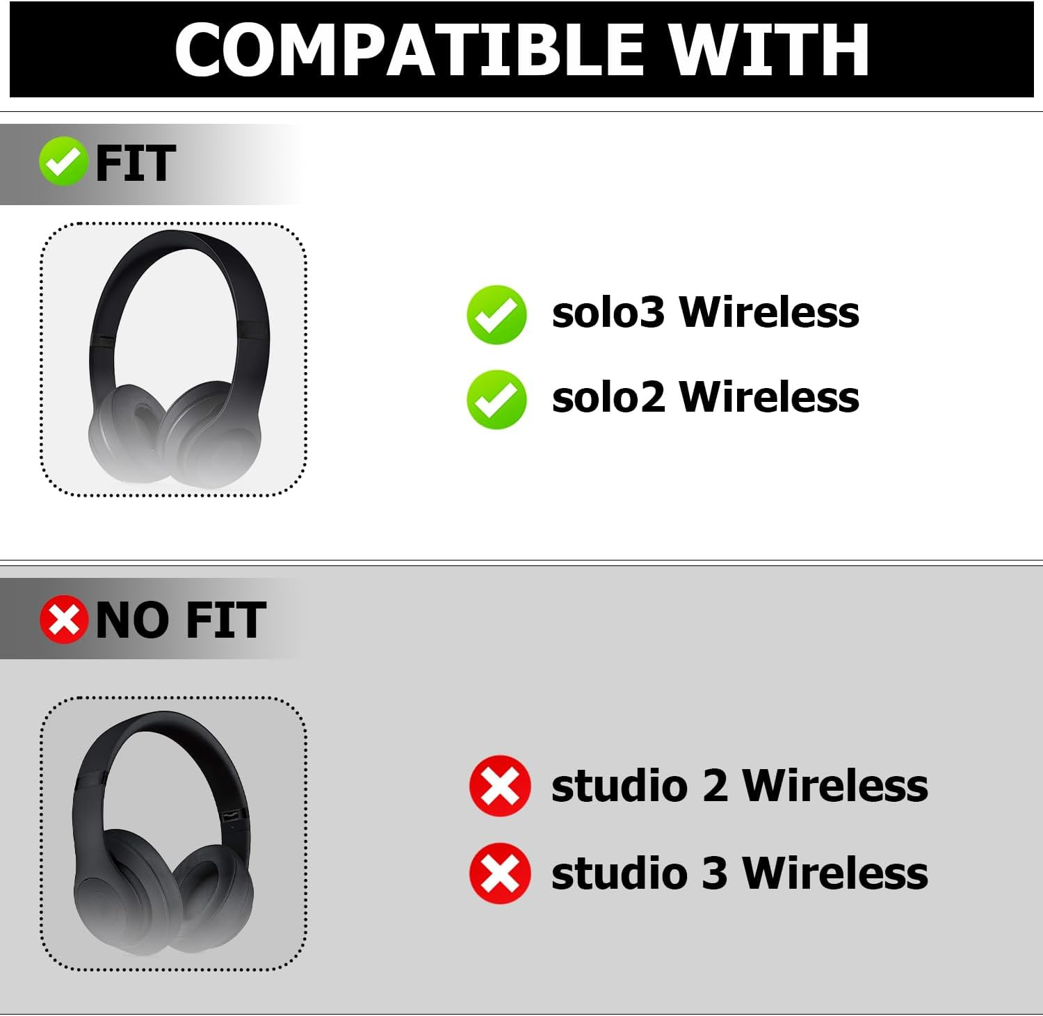 Solo 3 Earpad Replacement for Beats Solo 2 & Solo 3 Wireless On-Ear Headphones,Earpads Repair Parts Ultra Durable Soft Protein Leather Solo 2 Earpad Cushion Replacement(Black) - Silk Gold image number 2