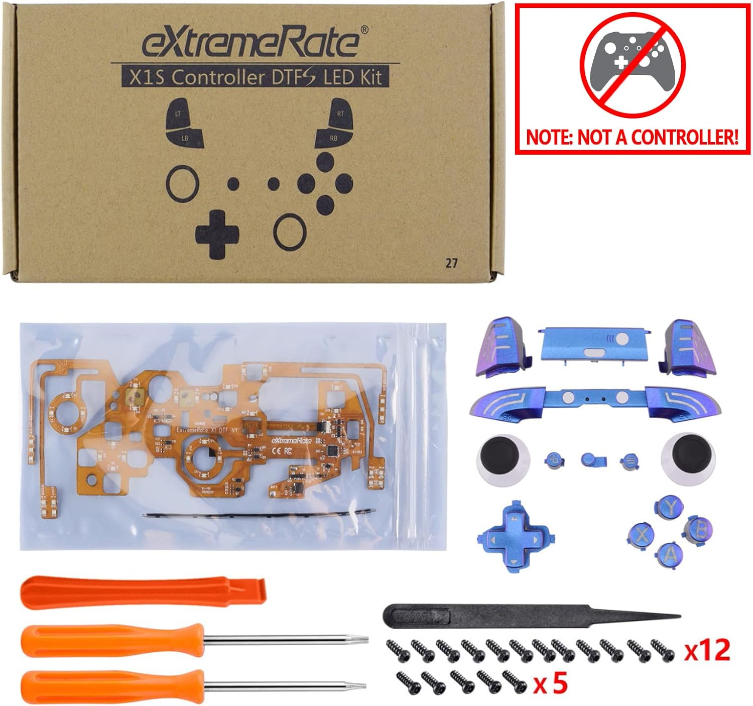 Extremerate Multi-Colors Luminated Bumpers Triggers Dpad Thumbsticks Start Back ABXY Action Buttons, Chameleon Purple Blue Classical Symbols Buttons DTFS (DTF 2.0) LED Kit for Xbox One S/X Controller - Clear image number 2