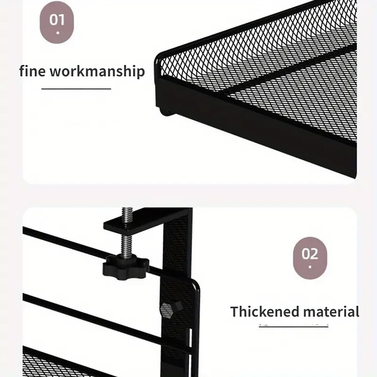 AIMALL Adjustable under Desk Storage Shelf, Non-Perforated Wire Management Rack, 14.4X7.9 Inches, White Mesh, Ideal for Cable & Accessory Organization image number 6