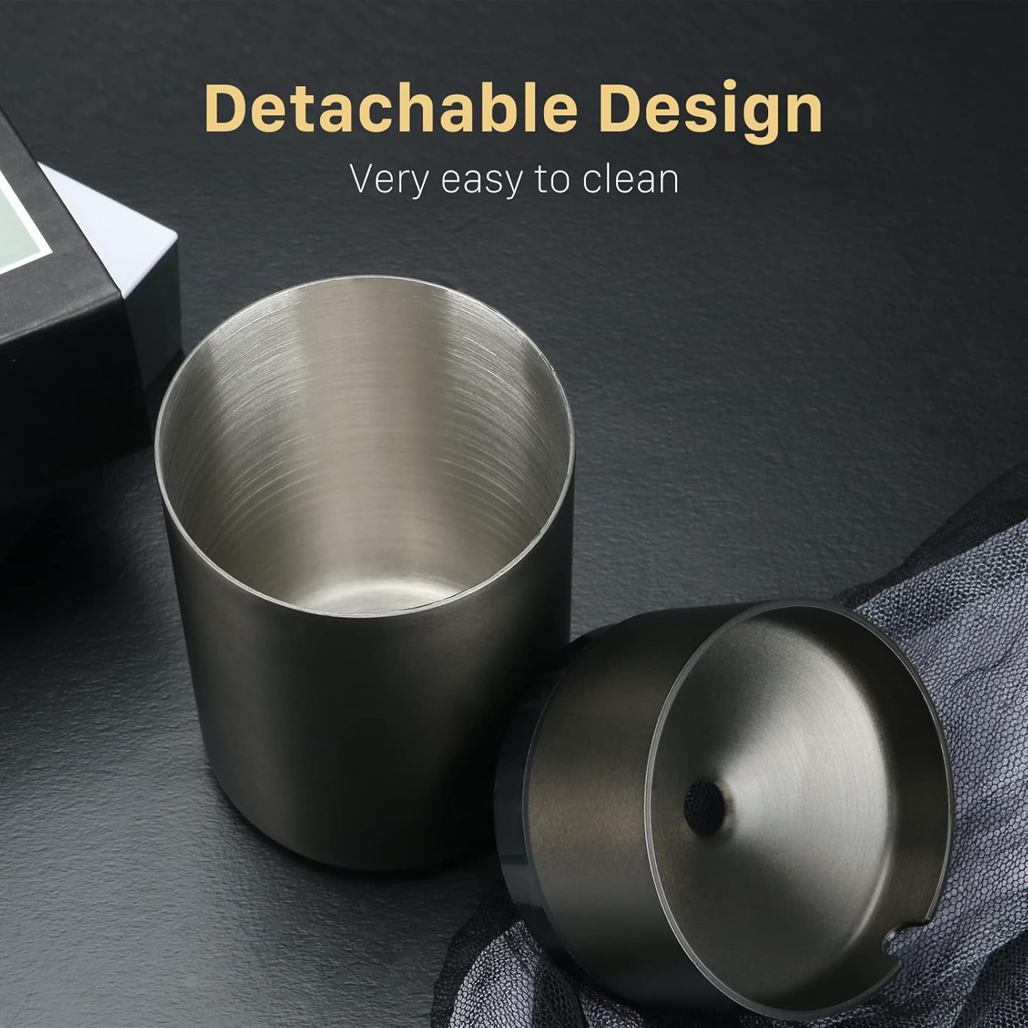 Black Car Ashtray,Cigarette Ashtray with Lid Suit for Most Car Cup Holder,Extinguished Unbreakable Stainless Steel Ashtray for Car Home Office Outdoor Use image number 6