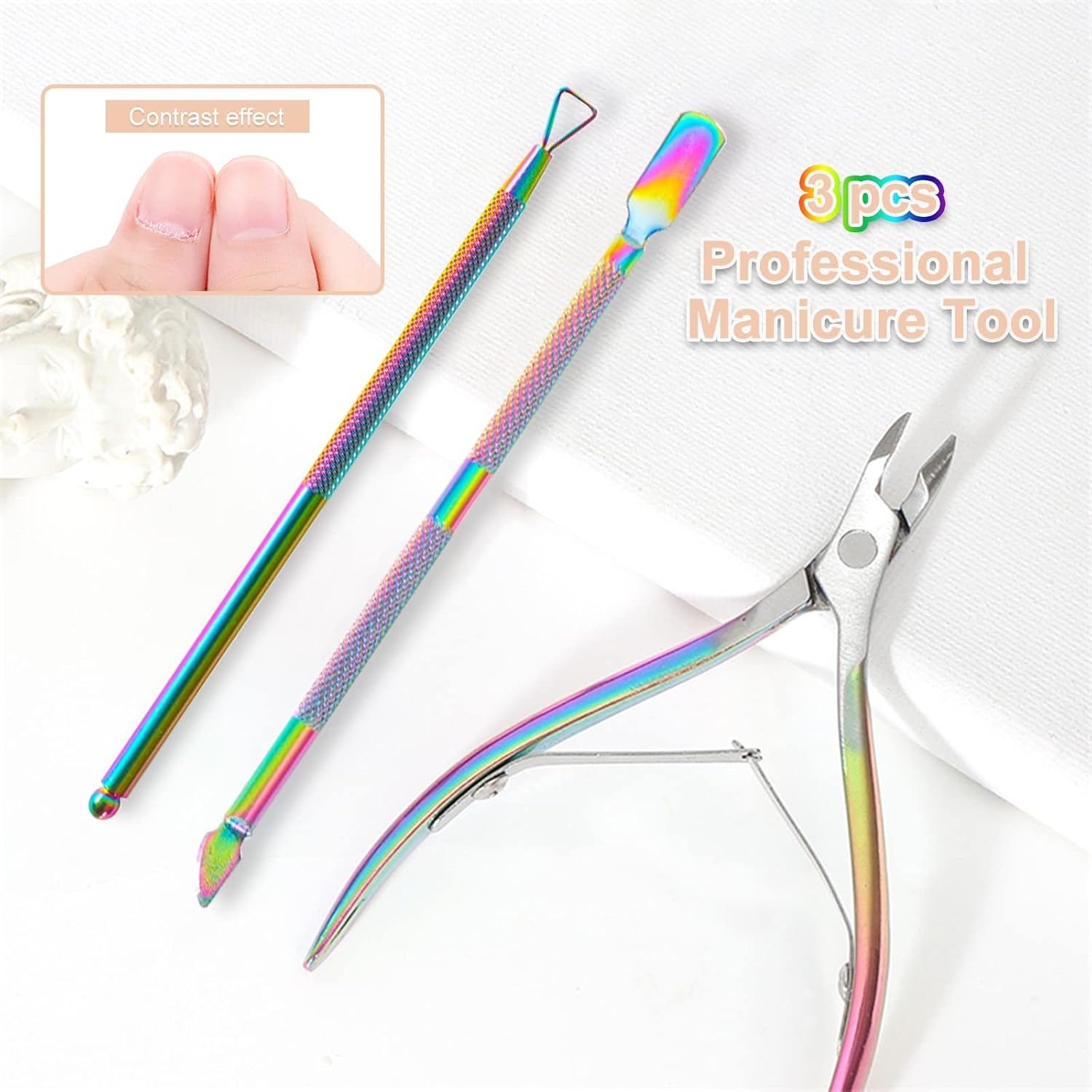 Sularpek Cuticle Cutter, Cuticle Nippers with Cuticle Pusher, Professional Stainless Colorful Steel Cuticle Remover Tool Set for Manicure and Pedicure (3Pcs) image number 5