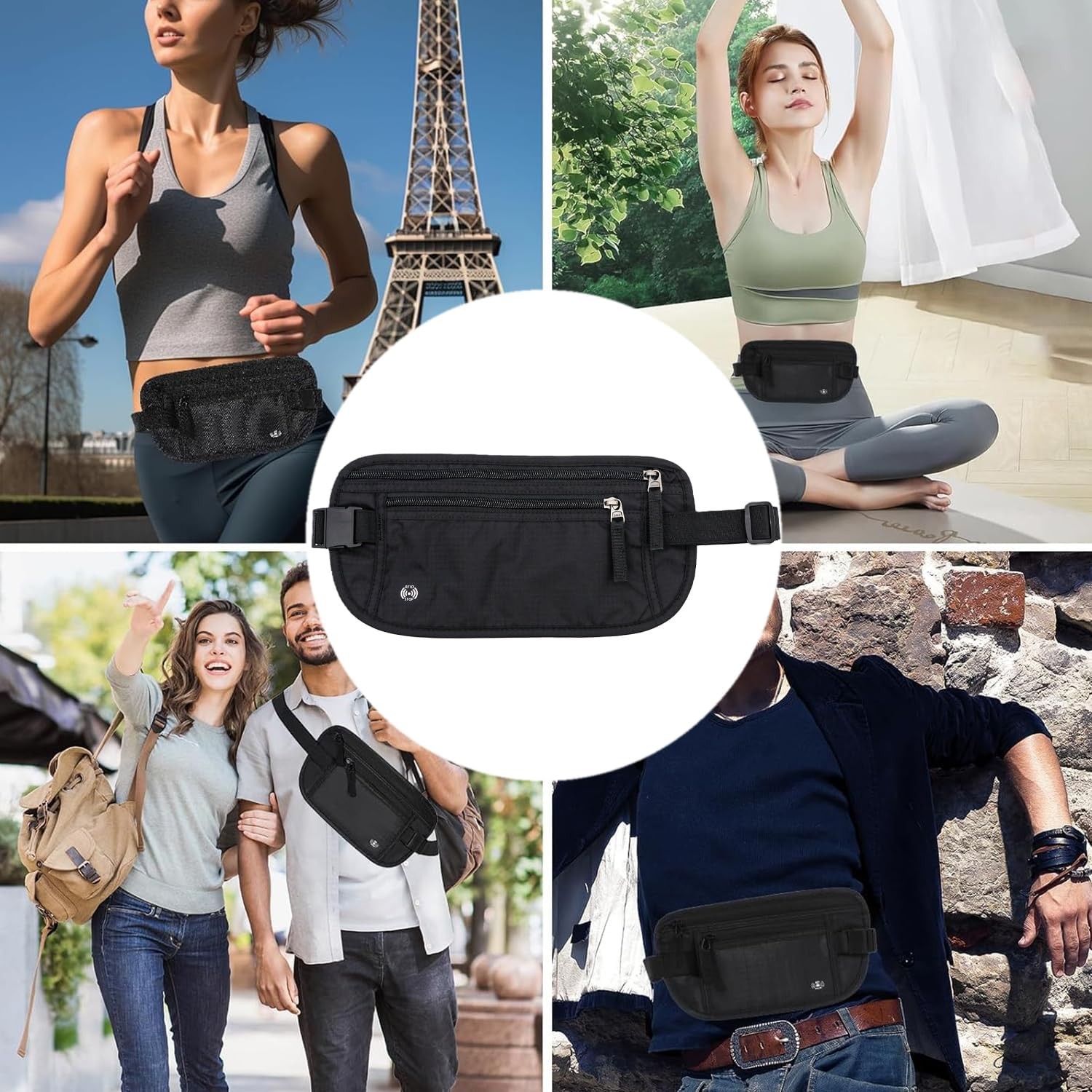 Waist Pack anti Theft,Ultra-Slim Money Belts for Travel Hidden,Travel Money Belt with RFID Blocking,Secure Travel Money Belt,Passport Holder,Anti-Pickpocket Protection for Cash (Black)