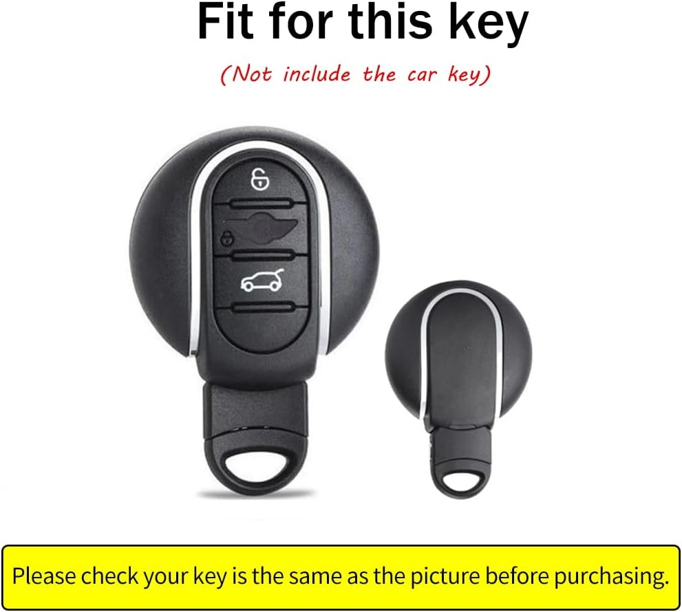 Ontto Key Fob Cover Fit for Mini Cooper F54 Clubman F55 F56 F57 F60 Countryman 3 Buttons Vegetable Tanned Leather Key Case Keychain Keyring Keyless Accessories Brown - Black image number 3