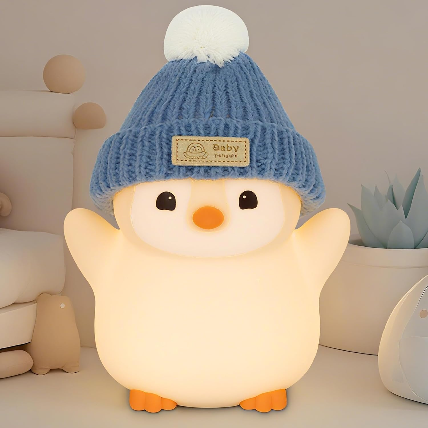 FAMIDUO Penguin Night Light for Kids, Adorable Penguin Lamp with Hat, Food Grade Silicone Nursery Nightlight, Rechargeable/Dimmable/Timer,Led Squishy Novelty Animal Bedside Lamp,Funny Gifts for Boys image number 4