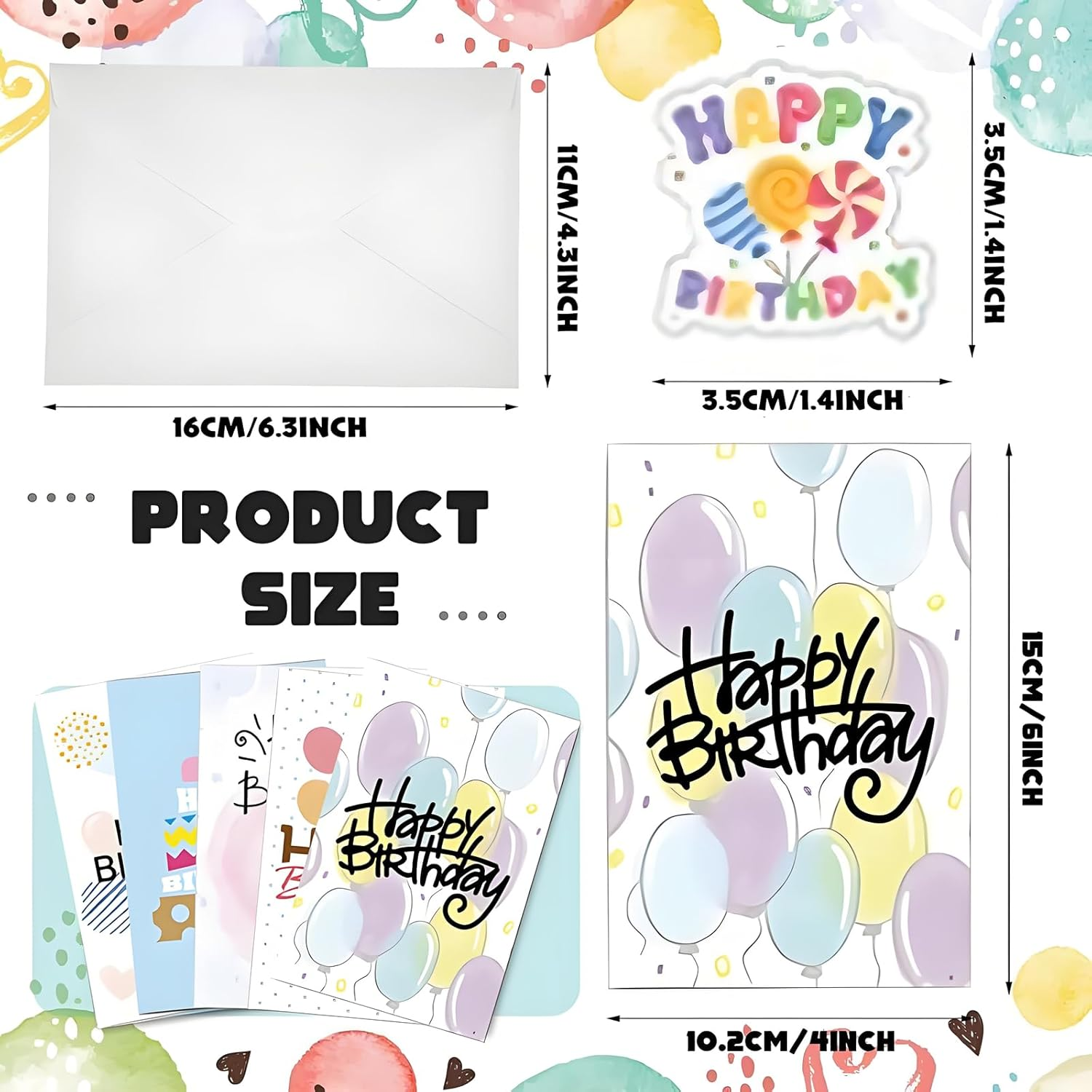 24 Pcs Happy Birthday Cards with Envelopes & Stickers,4X6 Inches Assorted Birthday Card, Birthday Greeting Cards Blank Birthday Card for Family, Kids, Friends, Work & Office Celebrations image number 4