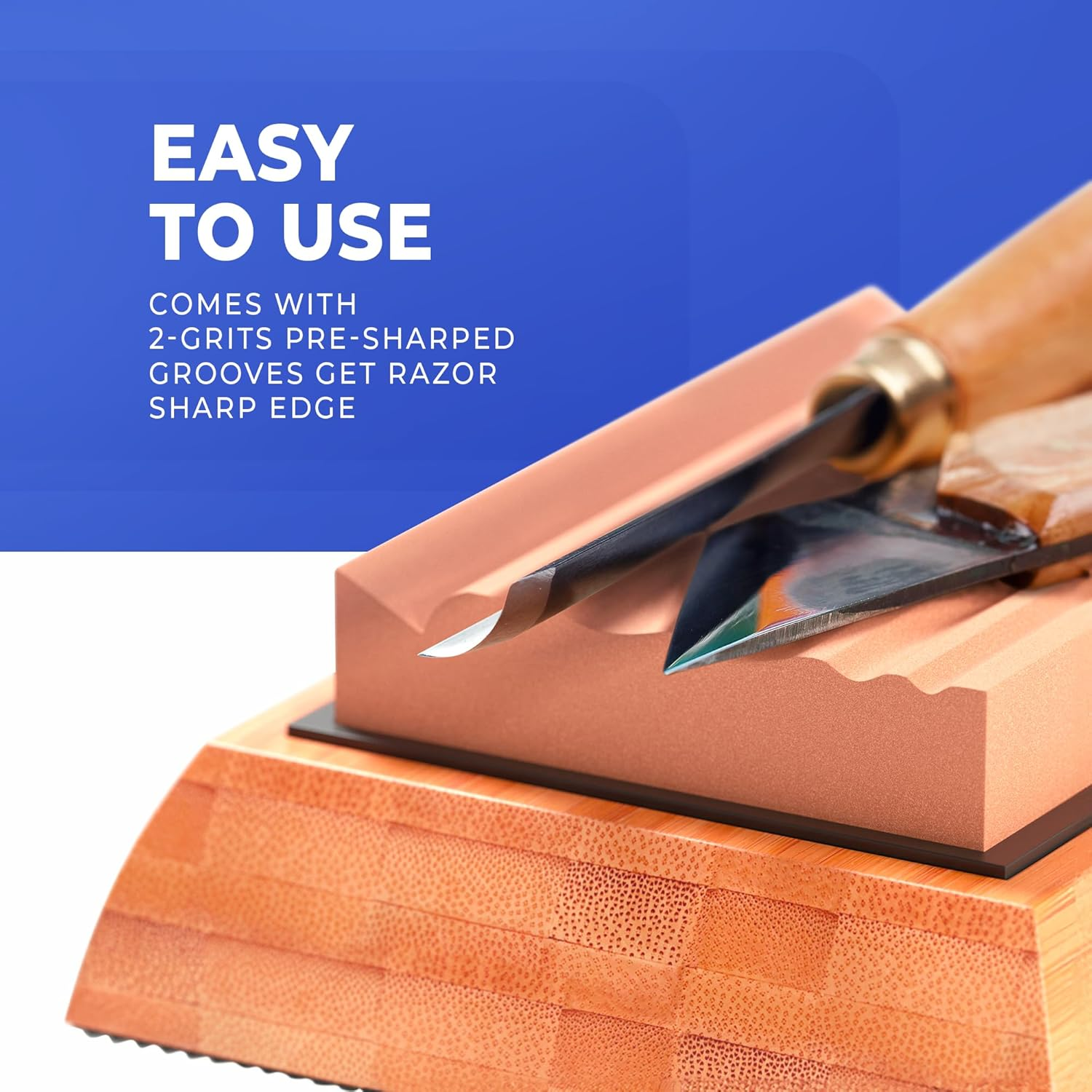 Sharp Pebble Whetstones Wood Carvers Sharpener-Dual Grit Sharpening Stones Grit 400 & 1000- Waterstone Sharpener for Woodworking, Wood Carving Tools, Chisels & Gouges with Non Slip Bamboo Base image number 5