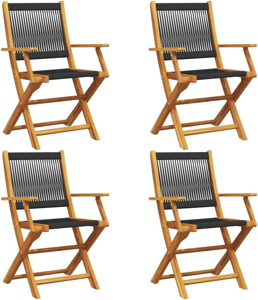 Vidaxl Folding Garden Chairs &ndash; Solid Acacia Wood, Black, 54X57X91 Cm &ndash; Set of 4 Outdoor Dining Loungers for Gardens, Patios, Balconies