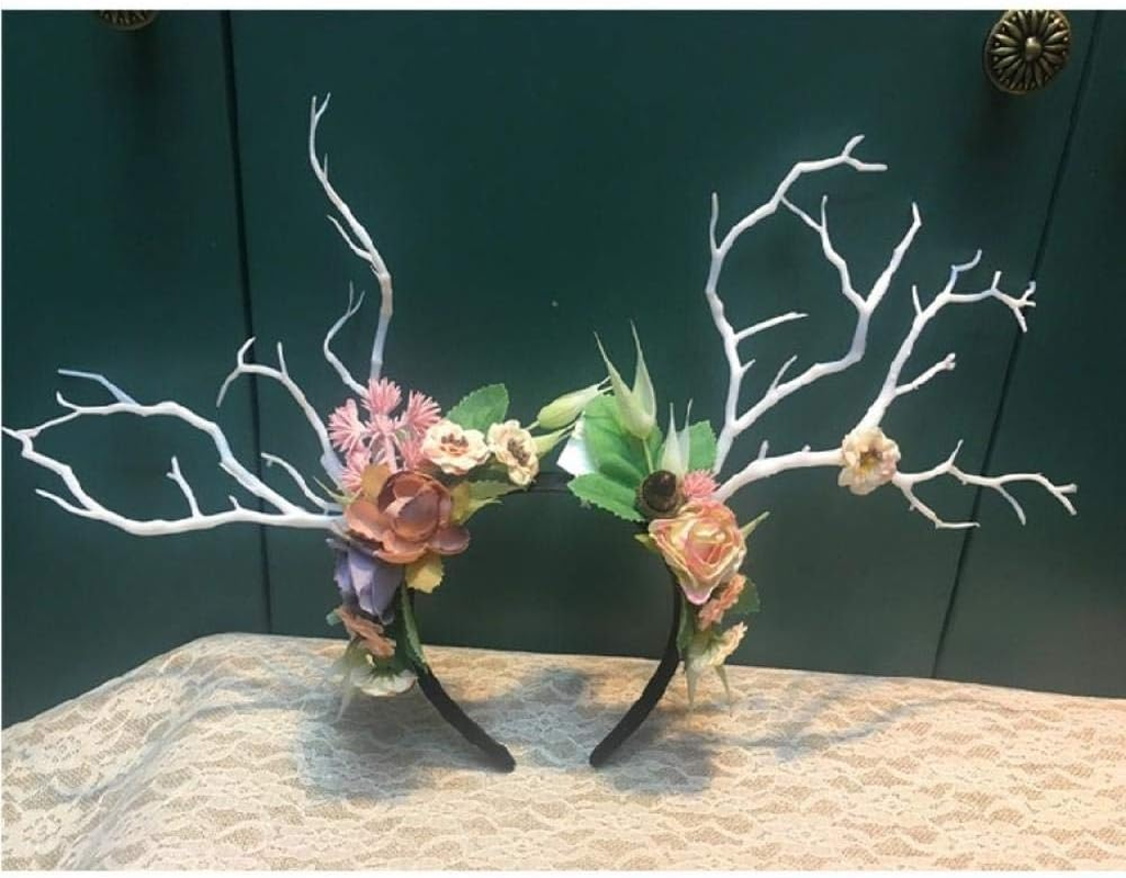 Christmas Hair Clips,Xmas Headbands Gifts,Hair Accessories Forest Department Christmas Photo Headdress Branch Fawn Hairband Super Fairy Flower Berry Elk Hairpin Exaggerated Catwalk-Khaki image number 5