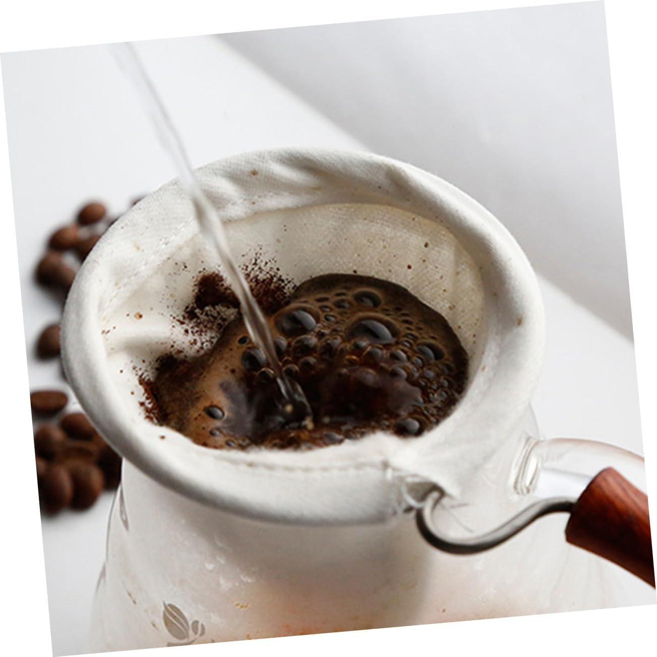 GETAJGHSD 2Pcs Flannel Coffee Filter Bags with Non-Slip Wooden Handle Reusable Washable Coffee Grounds Sock for Tea Brewing at Home Office image number 4