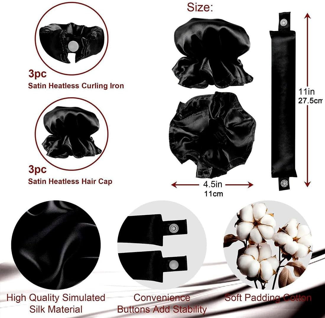 ZEPIQOR Curls without Heat, 3-Piece Heatless Curls Set Curlers, Non-Slip Heatless Curls, Heatless Curls Silk Hair Curler for Short, Medium, Long Hair Girls, DIY Overnight Curls (Black) image number 4