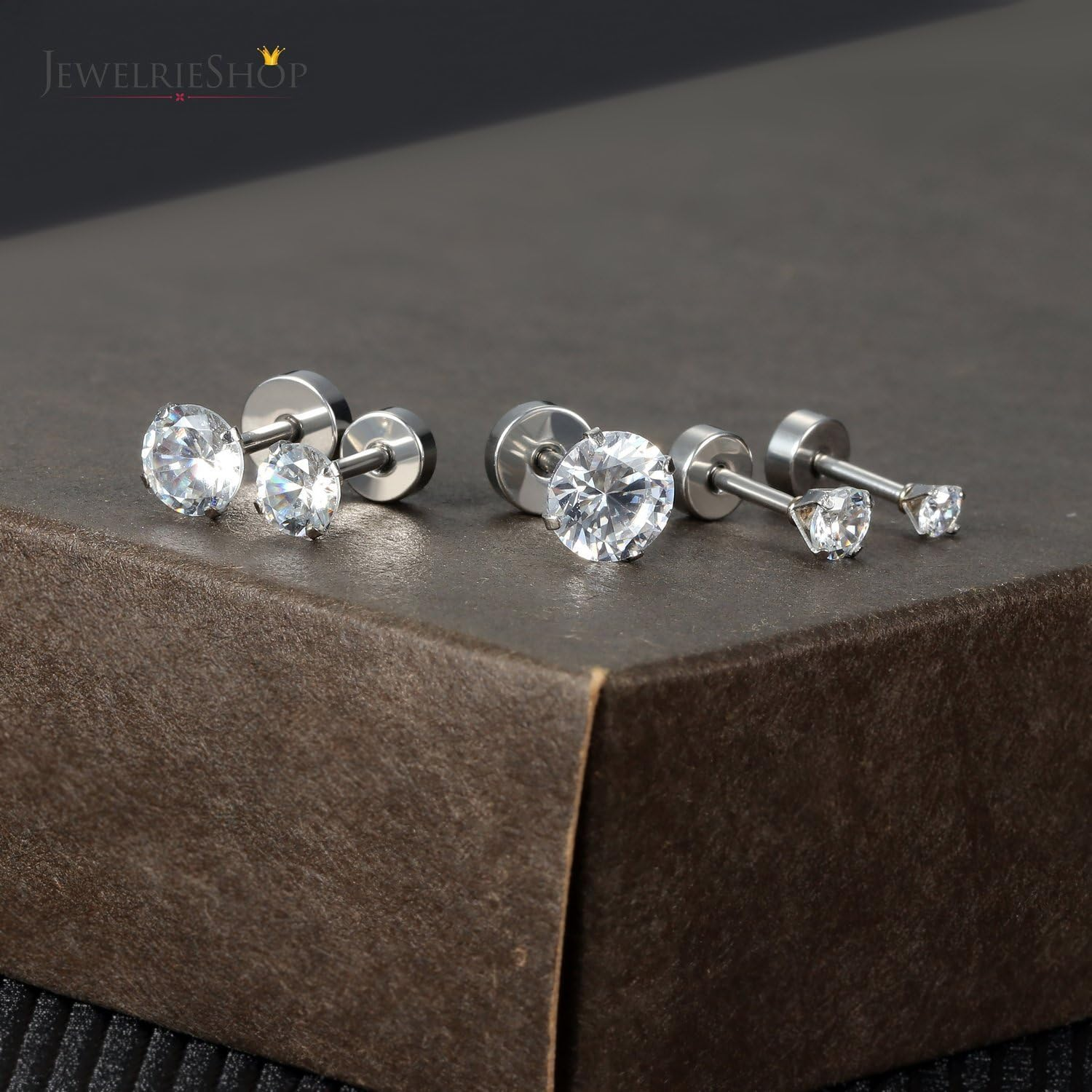 Jewelrieshop Assorted Sizes Wholesale Lot Stainless Steel Cubic Zirconia Barbell Cartilage Tragus Helix Stud Earring image number 3