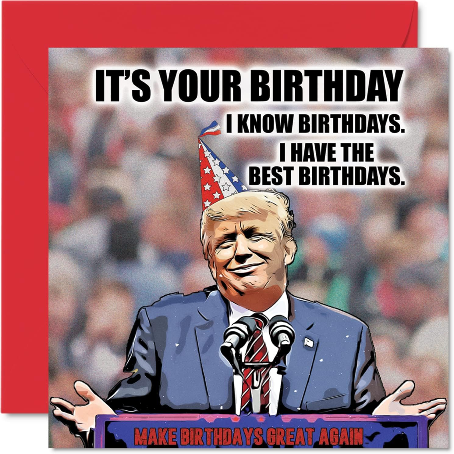 Funny Donald Trump Birthday Cards for Men Women - Trump Birthdays - Joke Happy Birthday Card for Friend Mum Dad Brother Sister Colleague Nan Grandad, 145Mm X 145Mm Banter Humour Bday Greeting Cards image number 2