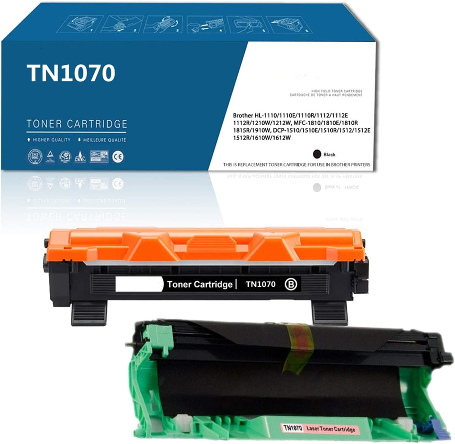 TN1070 Drum DR1070 Compatible with Brother MFC-1810 MFC-1815 MFC-1910W DCP-1510 DCP-1512 HL-1110 HL-1111 HL-1112 (2 Pack image number 2