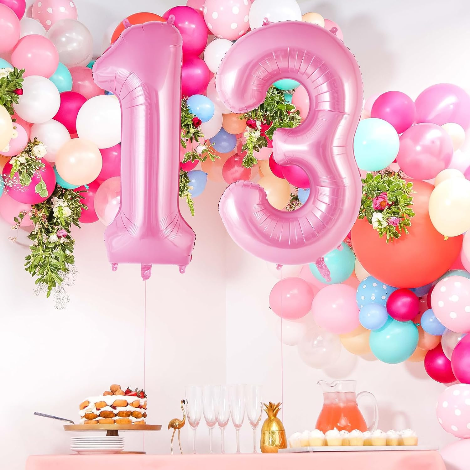 Pink Number 13 Balloon, 40 Inch Big Large Foil Helium Number Balloons, Giant Mylar Number 13 Balloons for 13 Years Old Birthday Party Decorations Supplies Anniversary image number 1