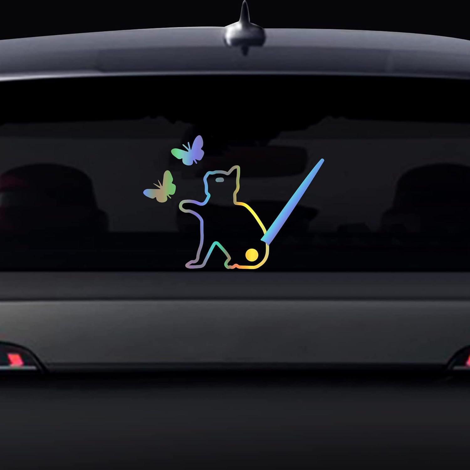 Cute Dog and Cat Rear Wiper Sticker, Nouiroy Funny Puppy and Kitten Waving Tail Decal Stickers Car Rear Window Docoration 3D Art Decal Back Windshield Vinyl Sticker for SUV Rear Wiper (Cat Butterfly Colorful) image number 6