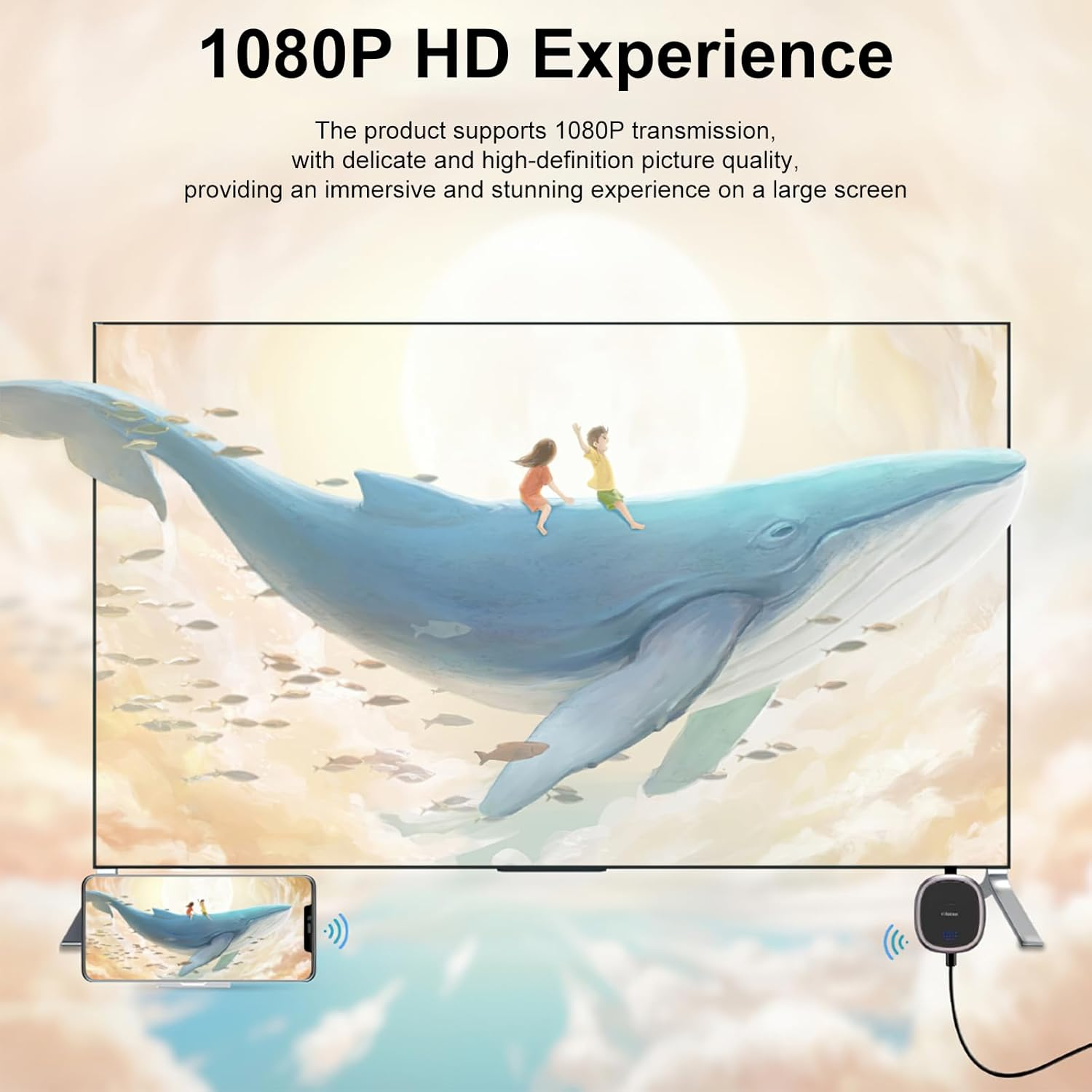 HUAJUN Wireless Video Receiver 5G 1080P,Wifi Dongle, HDMI Display Adapter for Ios/Android/Windows/Pc to HD Tv/Monitor/Projector/Mac