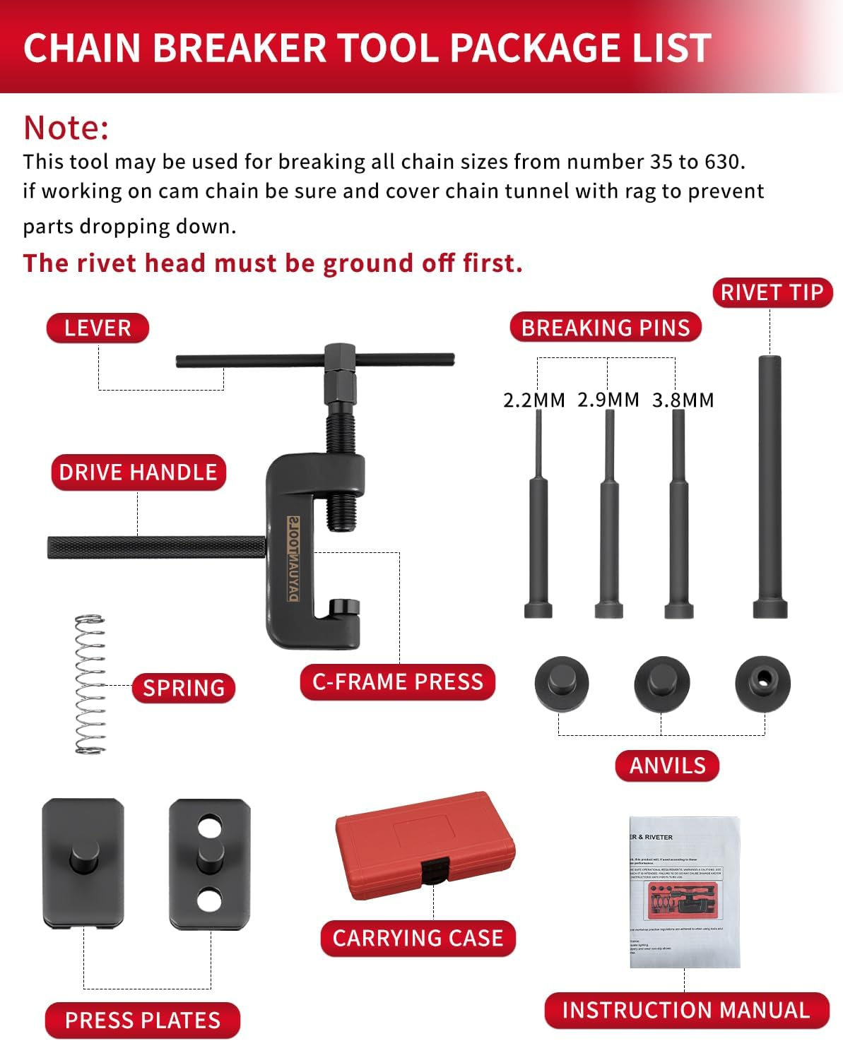 Chain Breaker 13-Piece Set with Carrying Case &ndash; Chain Cutter and Riveter for Motorcycle, Bike, ATV image number 1