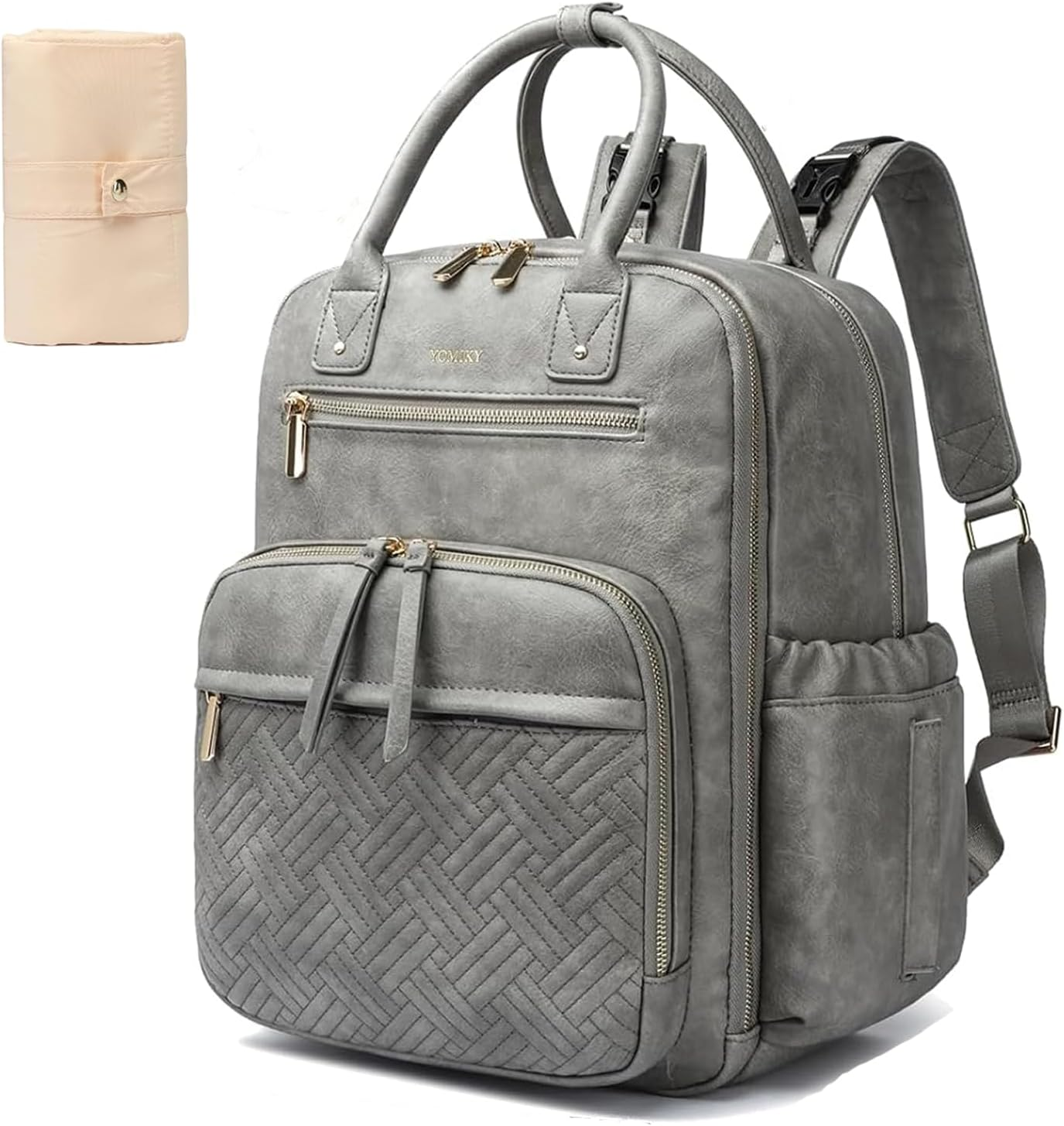 Leather Diaper Bag Backpack for Women with Multiple Pockets,Laptop Compartment and Changing Pad.