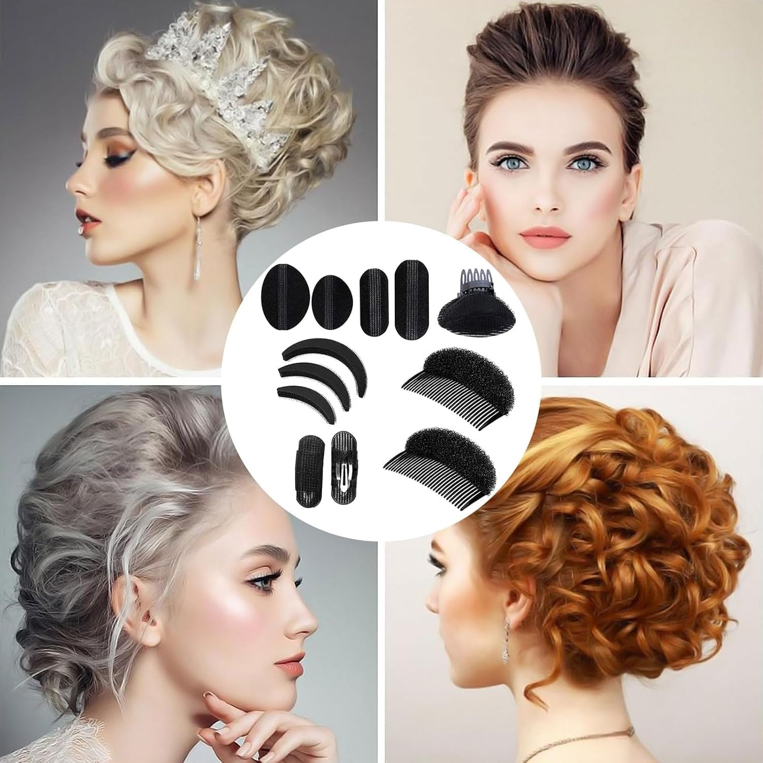 Hair Bump Sponge Volume Bases Set, 16Pcs Sponge Volume Hair Bases Set Bump It up Inserts Hair Styling Tools for Women or Girls image number 5