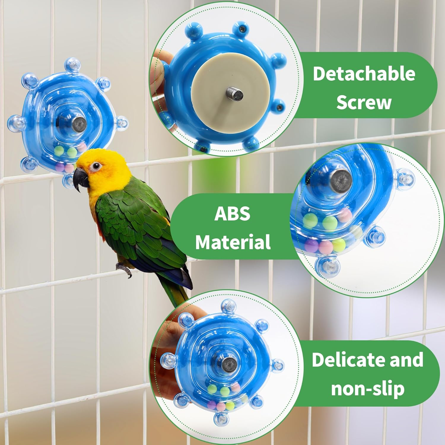 Bird Toys for Parakeets, Interactive Spinner Rattle Budgie Toys, Rotating Wheel Chew Parrot Toys for Medium Birds Small Cockatiels Conures Enrichment Toy (Blue) image number 4