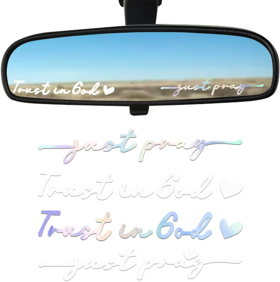 Christian Car Decals, AFUNTA 4 PCS Faith Car Stickers Trust in God Rearview Mirror Sticker Just Pray Religious Car Decor for Christian Gift, Bible Verse image number 4