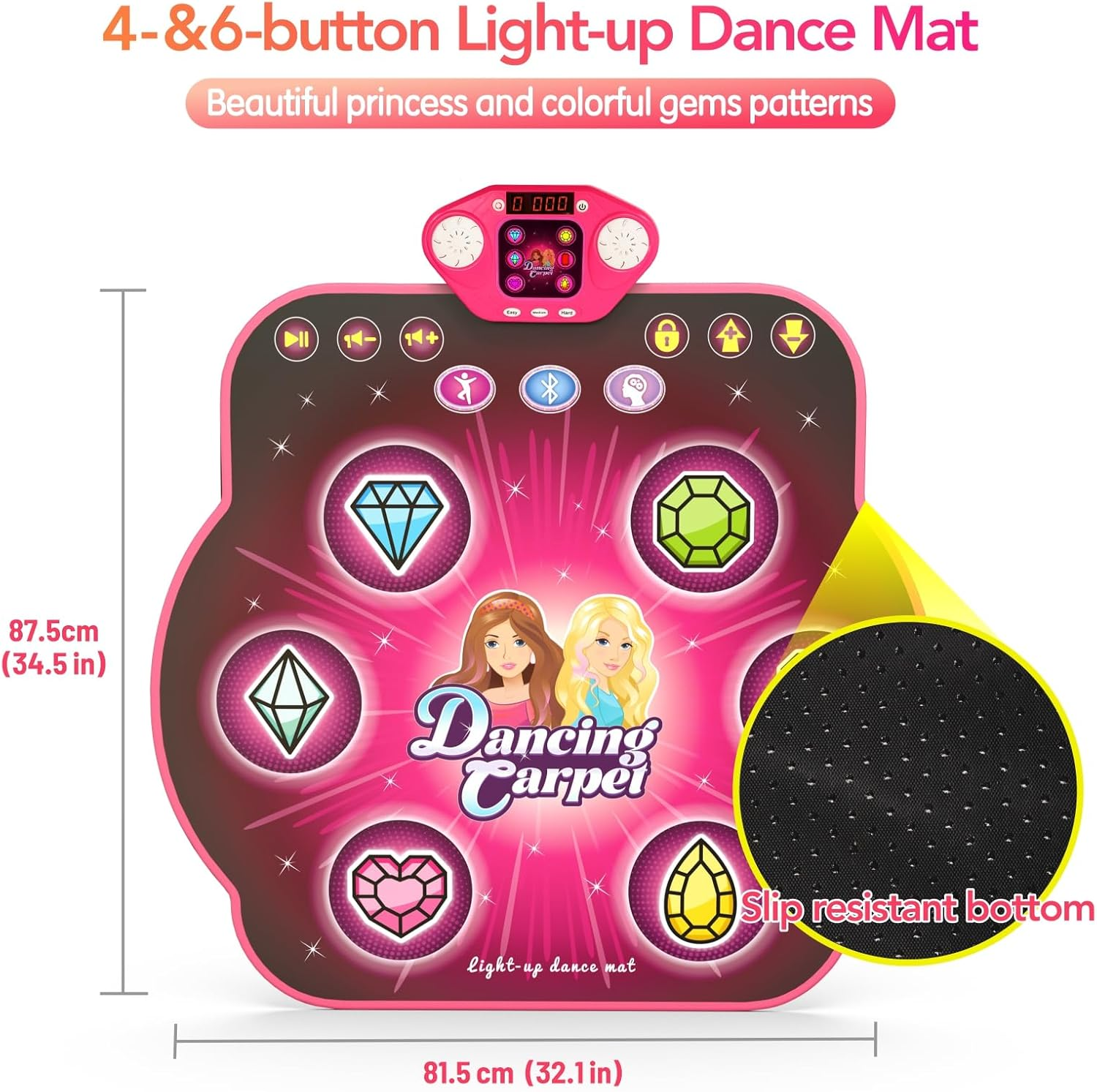 Dance Mat Toys for 4-12 Year Old Kids, 6 Button Light-Up Dancing Challenges Bluetooth Electronic Dance Pad with 6 Game Modes, Birthday/Xmas Gifts for 4-12 Year Old Girls image number 2