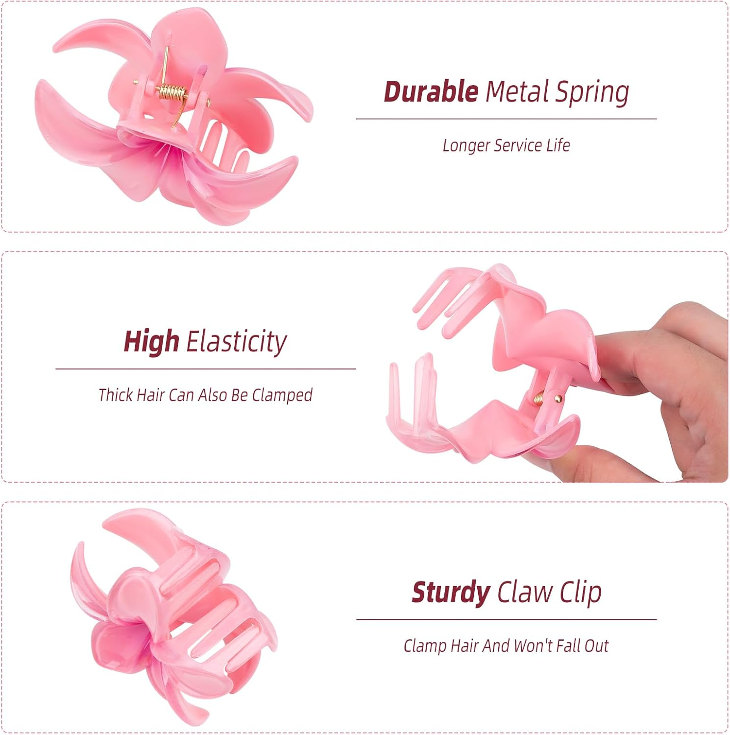 Kivzex Hawaiian Flower Hair Claw Clip for Women 6 PCS Plumeria Flower Hair Clips for Thick Thin Hair Hawaii Hair Accessories - Glossy 1 - Brilliant Gelly image number 4