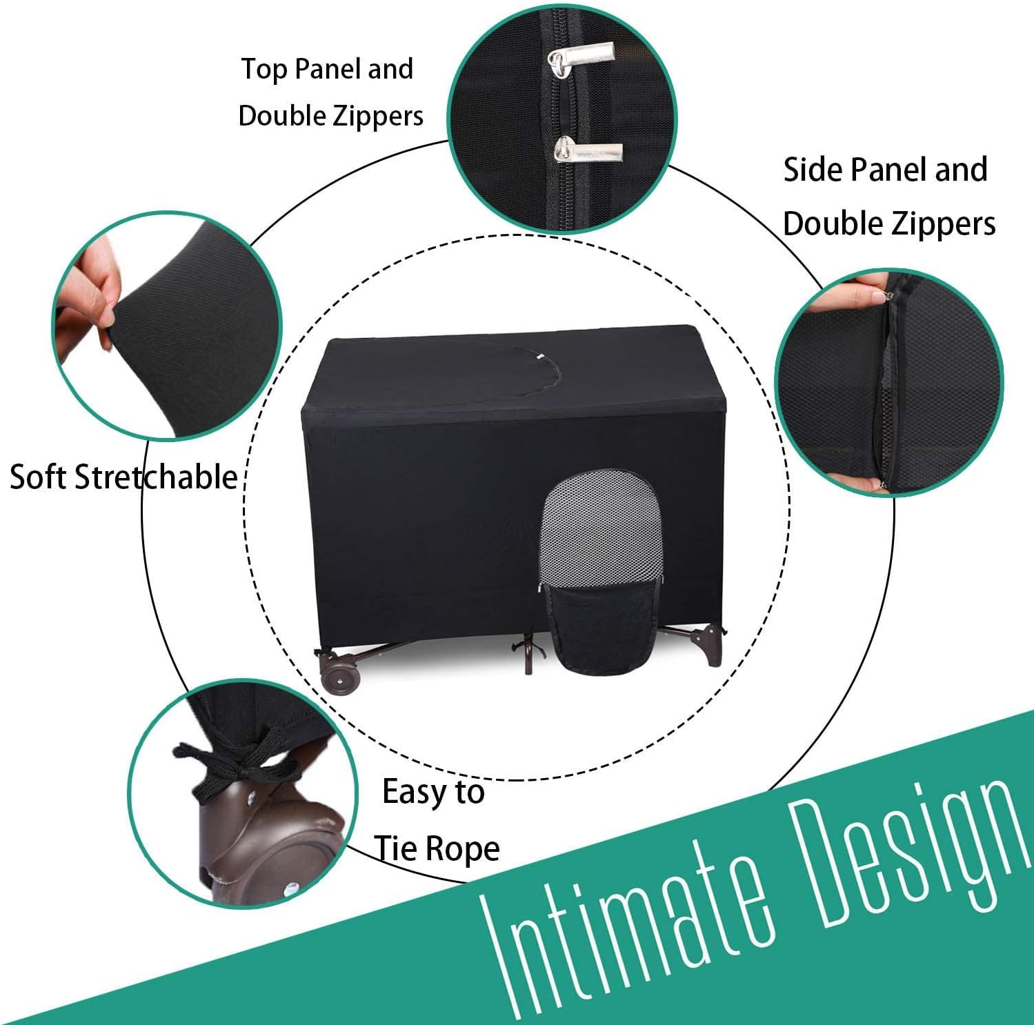 Crib Blackout Cover for Pack N Play - Travel Crib Cover, Breathable Netting Cover/Tent for Indoor or Outdoor Portable Stretchy Blackout Tent, Net Curtains image number 2