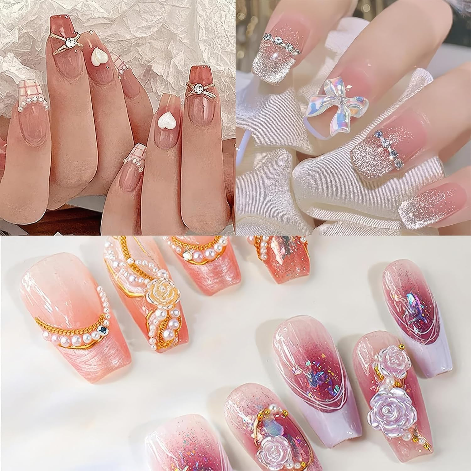 RTRTGS 150 Pieces Nail Art Decoration Nail Art Charms 3D Nail Art Decoration Set, 3D Heart Bear Butterfly Flower Rhinestones Valentine'S Day for Nails DIY Mobile Phone Case Decoration image number 5