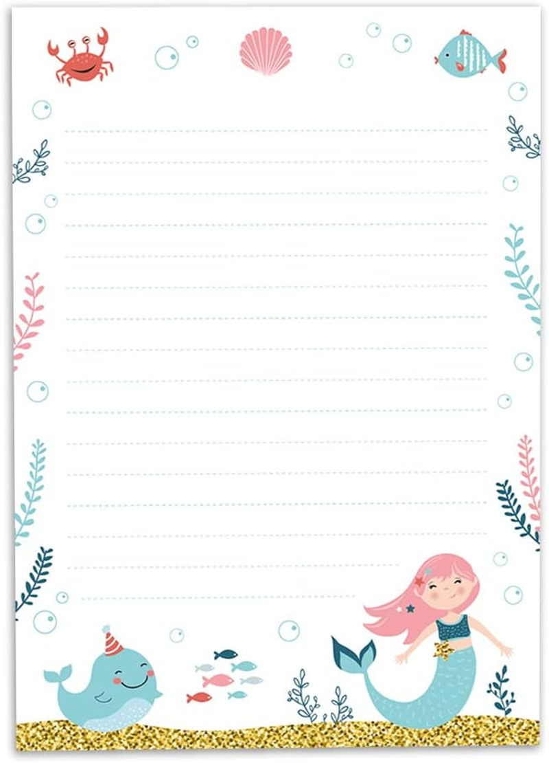 Writing Paper Set Letter Pad with Envelope for Girls Kids Mermaid Children Motif Letter Paper Pad Lined (A5 Pad with 25 Sheets + 15 Envelopes) image number 5
