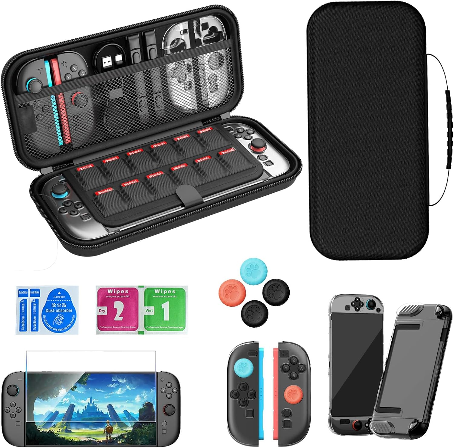 Switch 2 Case with 12 Game Card Slots for Nintendo Switch 2, Protective Carrying Case Set with PC Switch 2 Cover and 4 * TPU Grip Cover for Switch 2 Joycon, 2* Screen Protectors and Wipes, Large Capacity Storage Design for Nintendo Switch 2 Accessories image number 6