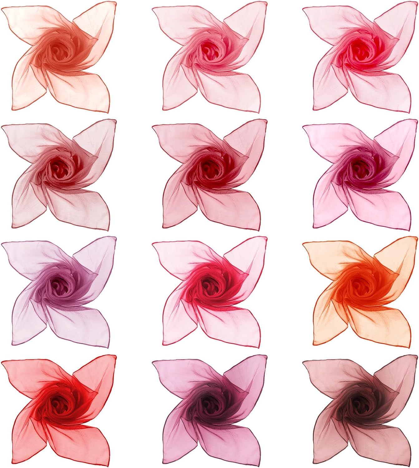 Boao 12 Pcs Chiffon Scarf 50S Sheer Square Retro Neck Head Chiffon Scarf for Women Girls