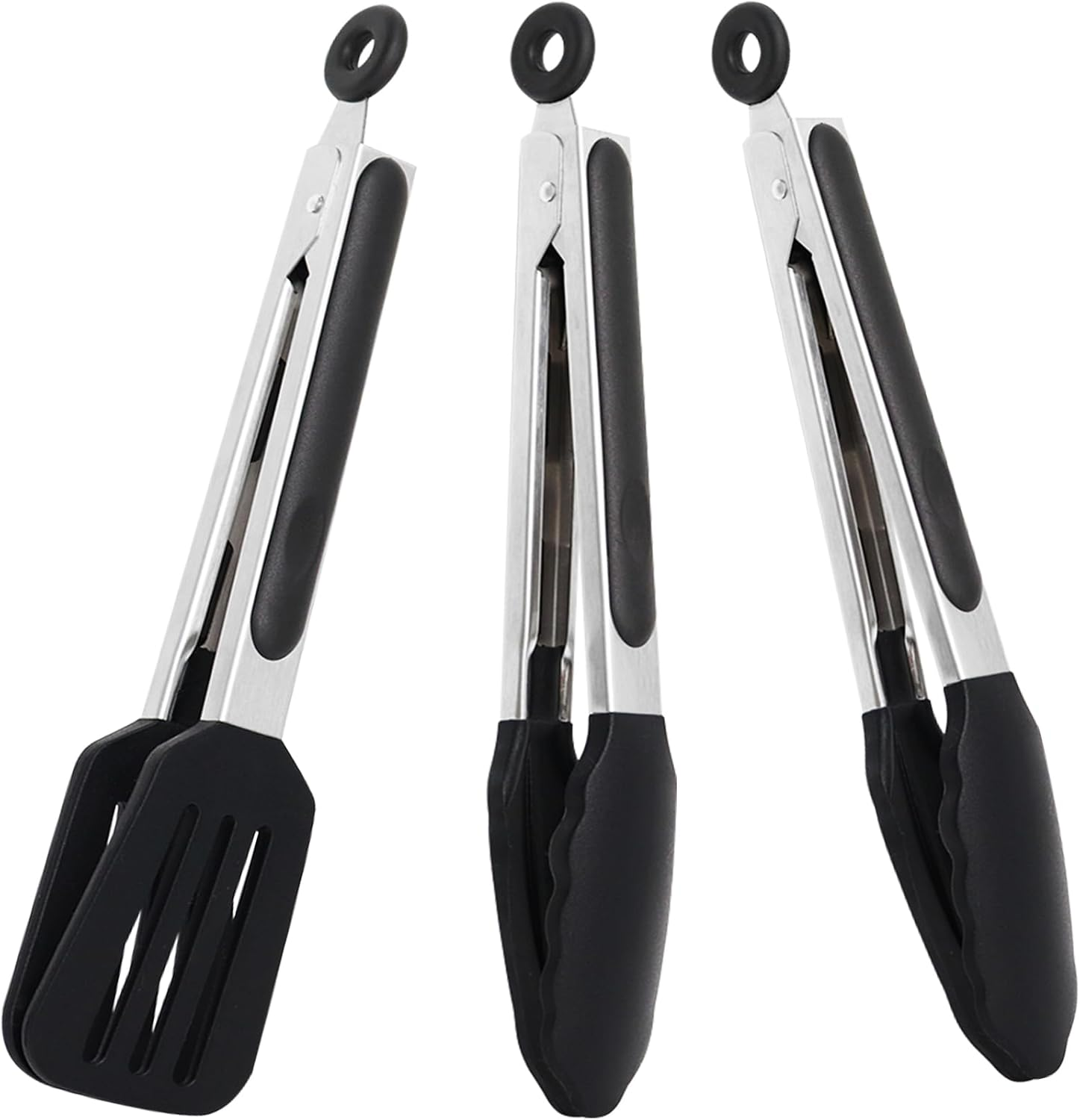 Mini Silicone Serving Tongs Set of 3, Small Kitchen Tongs (7 Inch) with Silicone Tips and Stainless Steel Handle, Cooking Tongs for Salads, Pasta, Steaks, Vegetables