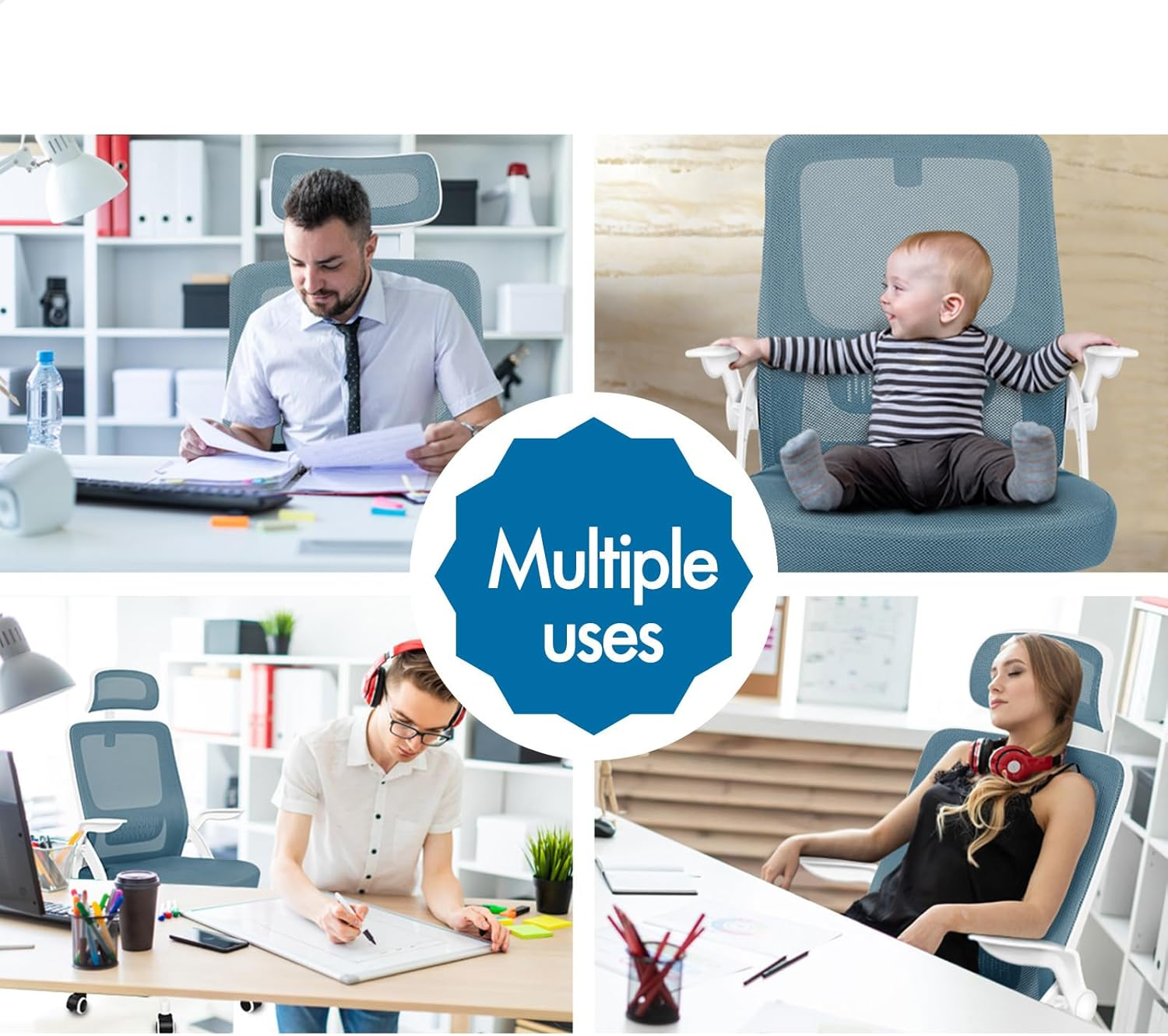 ALFORDSON Office Chair Mesh Computer Chair Swivel Executive Desk Chair with Adjustable Headrest and Armrest Arco Series(Blue)