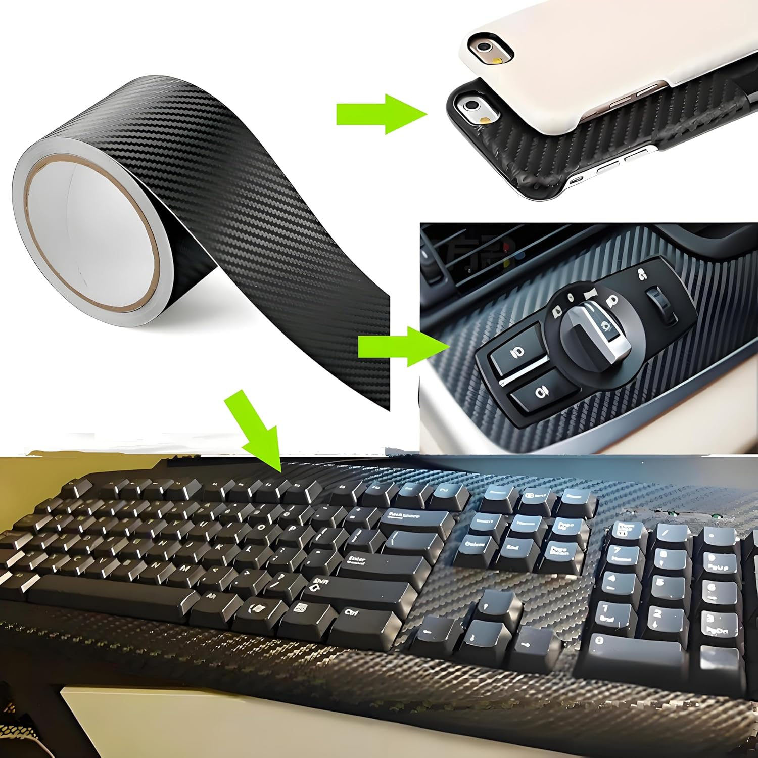 Carbon Fibre Wrap Tape, 5M X 3Cm, Automotive Interior Exterior Protection Film with Vinyl Scraper