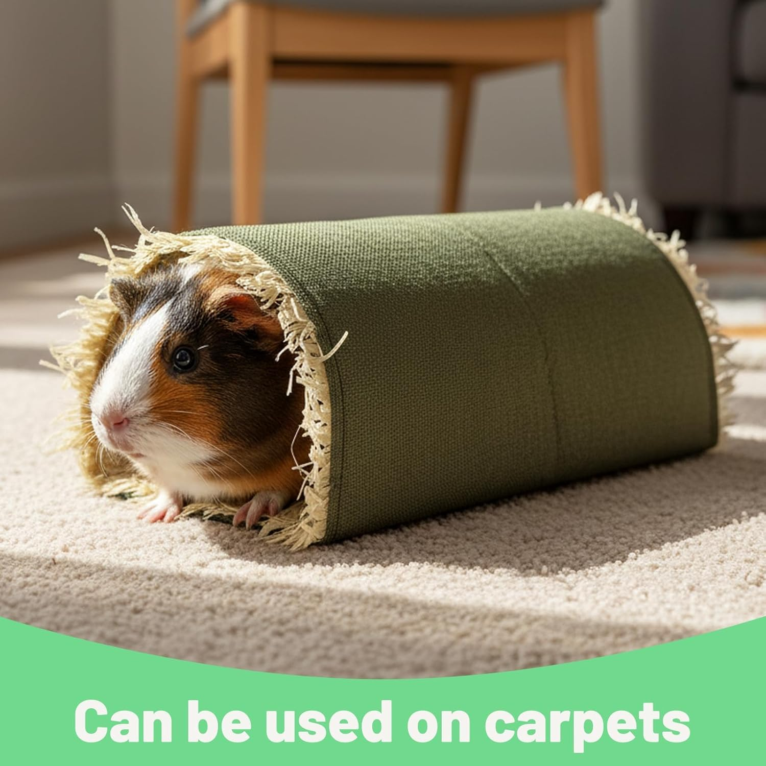 Guinea Pig Accessories, 2 Green Houses for Small Animals, Rabbit Accessories, Guinea Pig Tunnel, Toy for Rodents, Hamster Cave Made of Natural Material image number 3