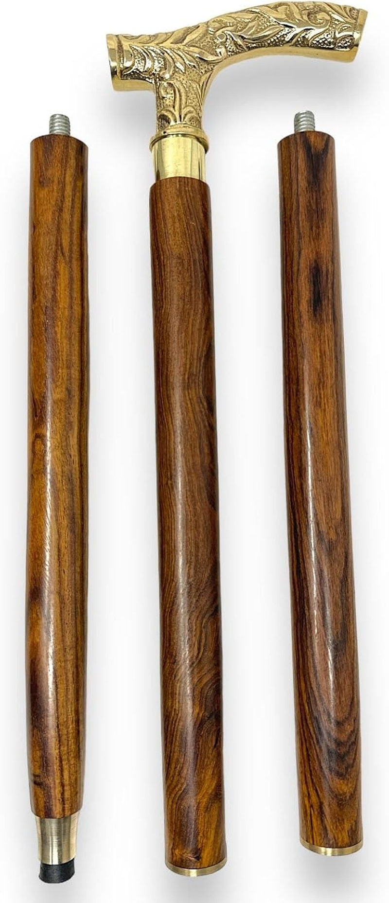 Vintage Walking Cane with Brass Handle, Wooden Stick with T-Shape Derby Handle image number 1