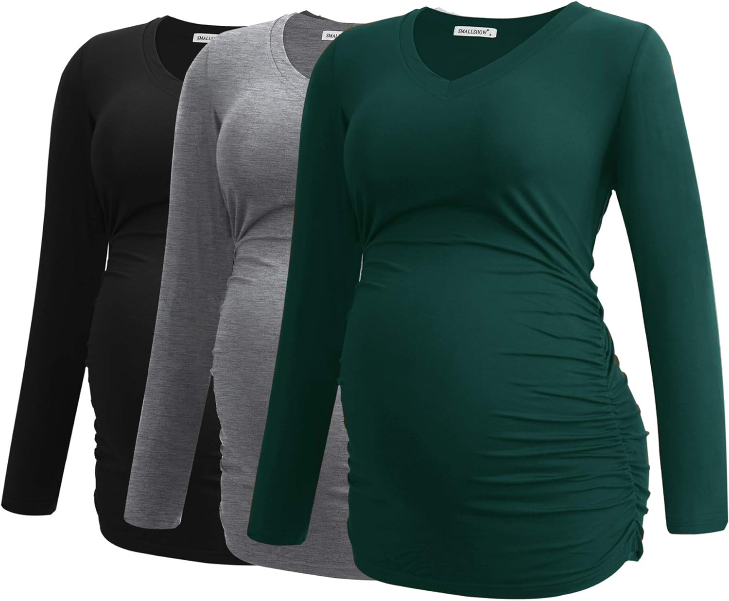 Smallshow Women'S V-Neck Maternity Shirt Clothes Long Sleeve Ruched Pregnancy Top