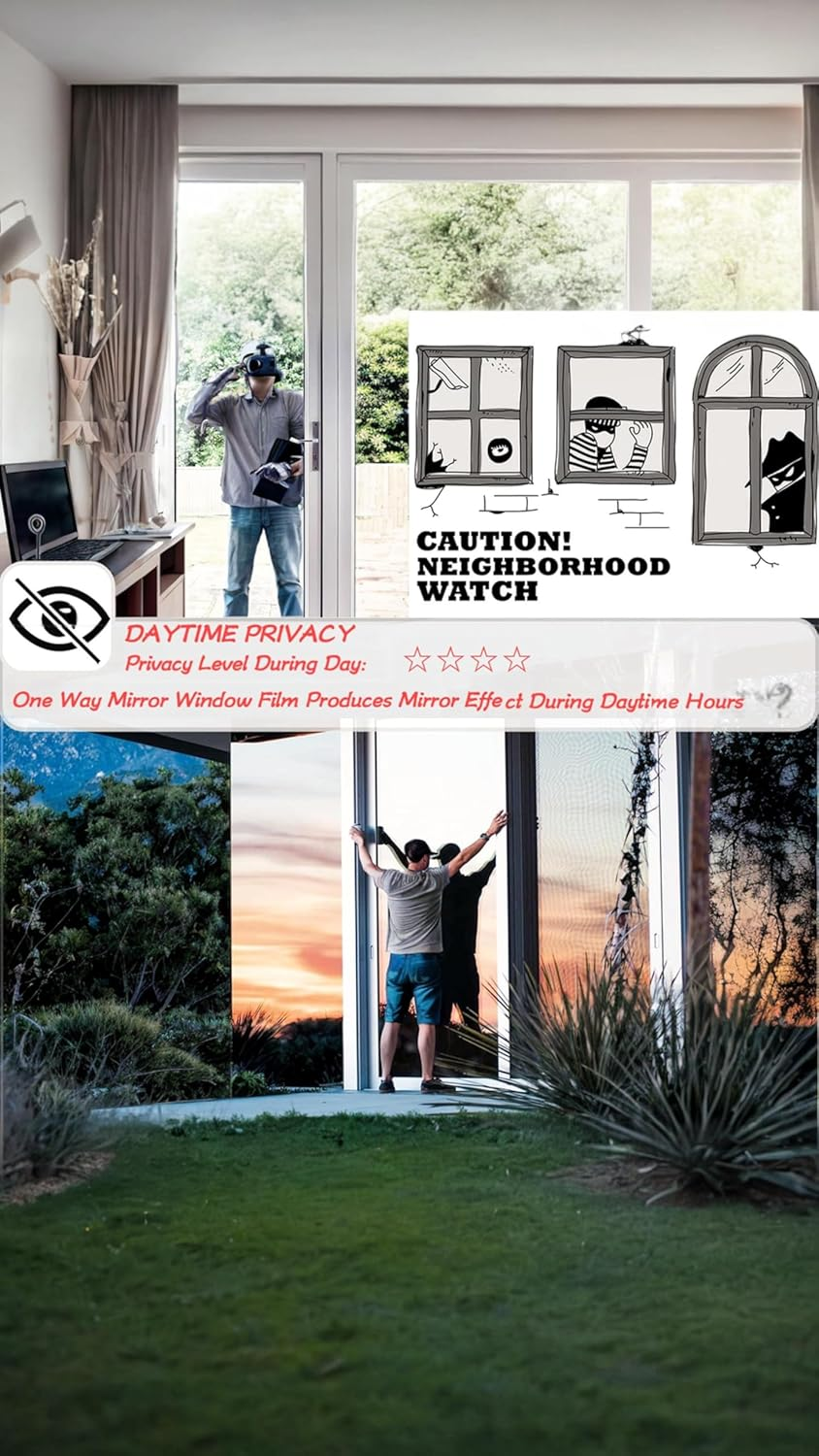 Honwor Premium Silver Daytime Privacy Window Film - Non-Adhesive Reflective Mirror Tint for Home and Office - Sun Blocking Glass Film - Size: 23.6X39.4 Inches image number 1