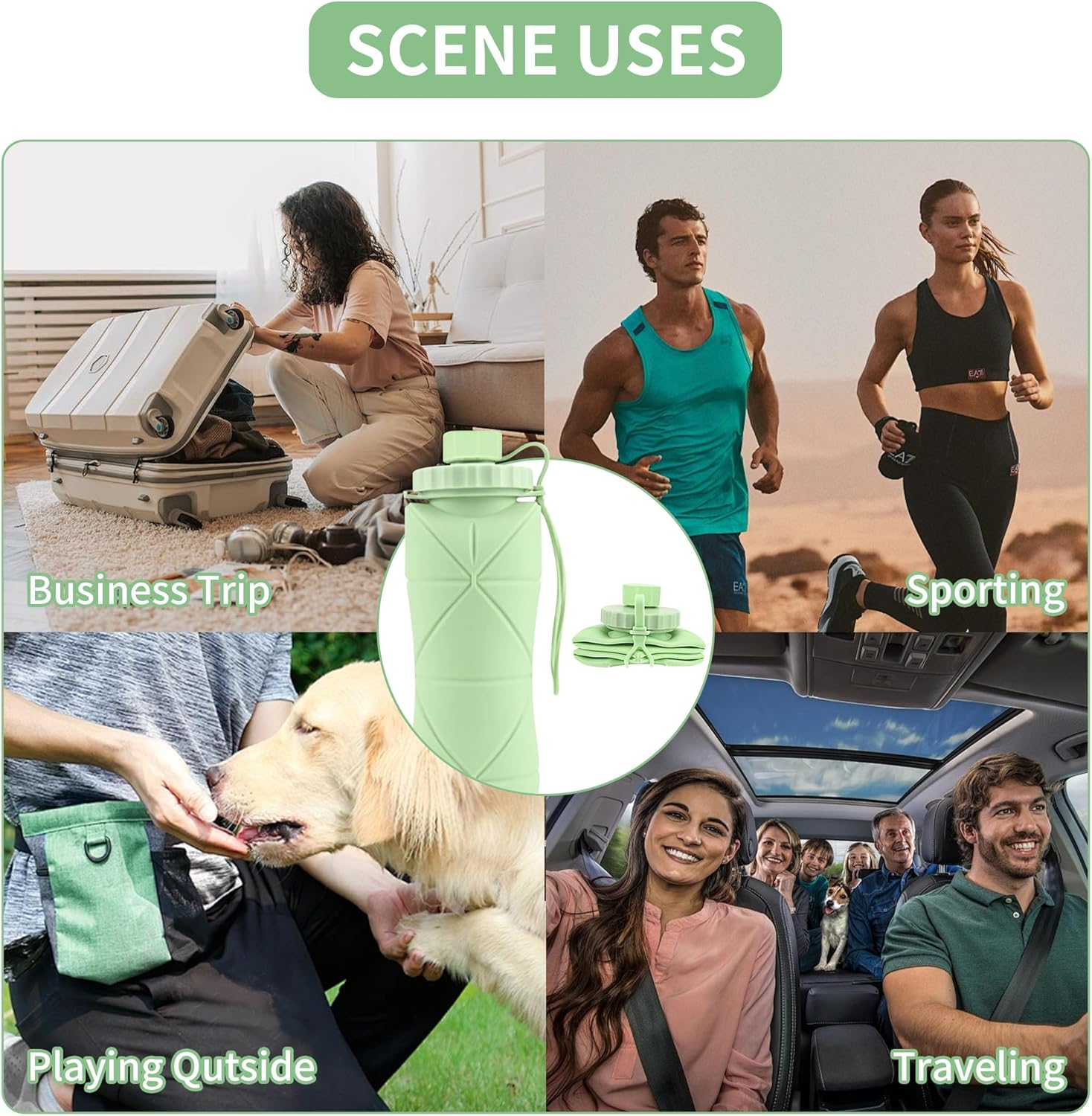 Collapsible Water Bottle 20.3 Oz, Leak Proof Lid Reusable, Bpa-Free Silicone Collapsible Travel Water Bottle for Hiking, Outdoor Sports, Gym, Camping