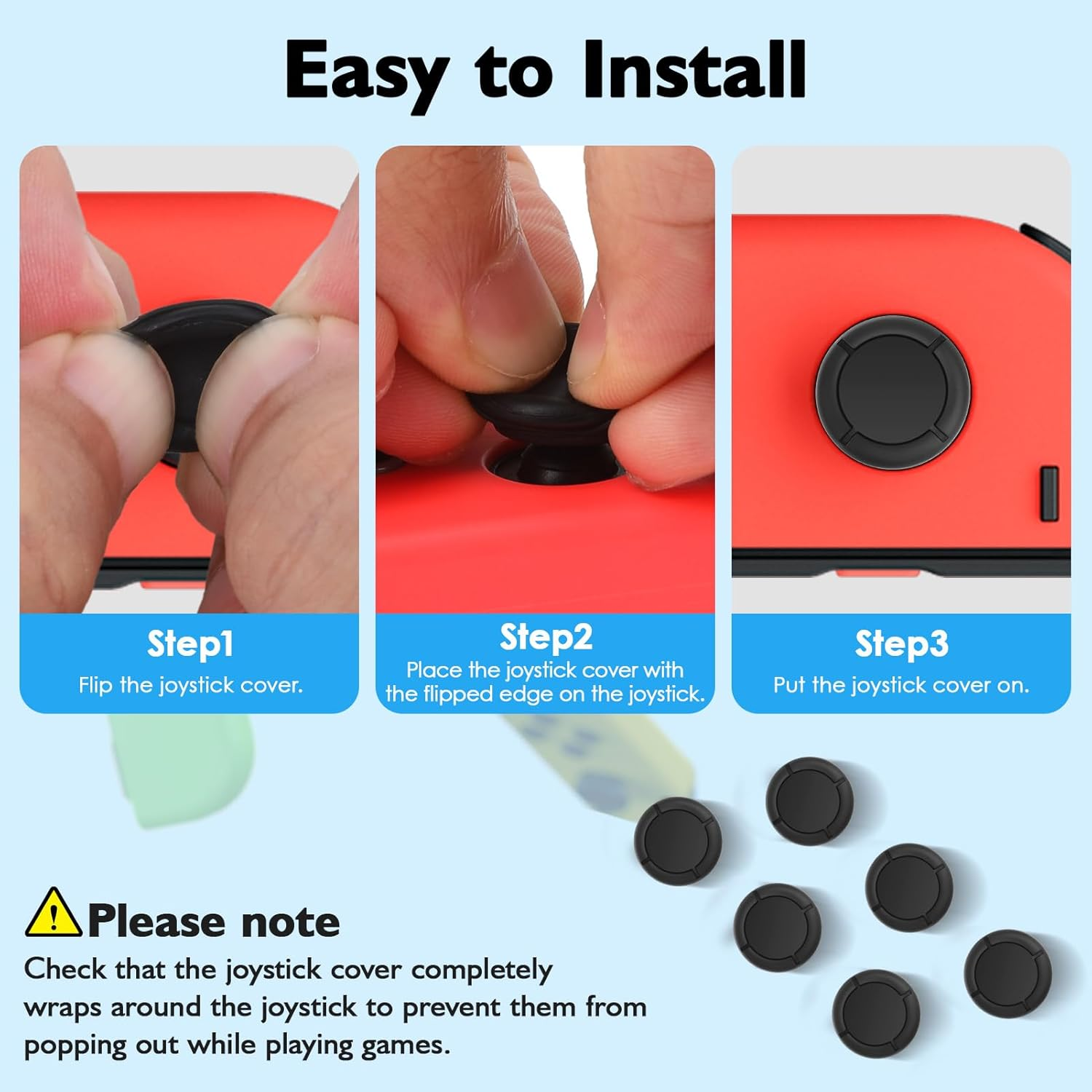 Havenease 6 Pack High Grip Silicone Joystick Covers for Nintendo Switch Controllers, Non-Slip Protective Covers Compatible with Switch Lite/Switch 2 Accessories (Black) image number 6