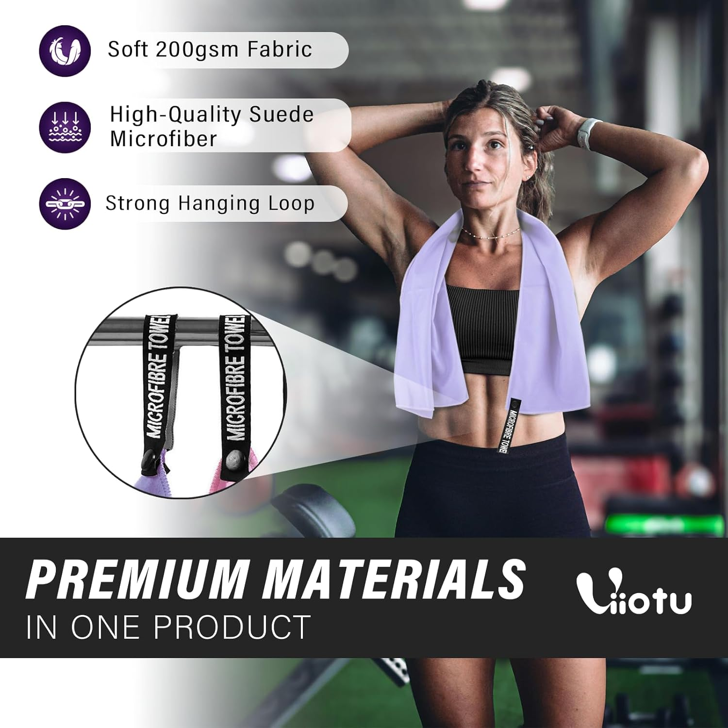 Viiotu 2 Pack Gym Towels for Women (40X80Cm/16 X32), Microfiber Quick Dry Workout Towel, Super Absorbent Suede Soft & Skin-Friendly Yoga Towel for Yoga, Running, Golf & Workout (Purple+Pink) image number 4