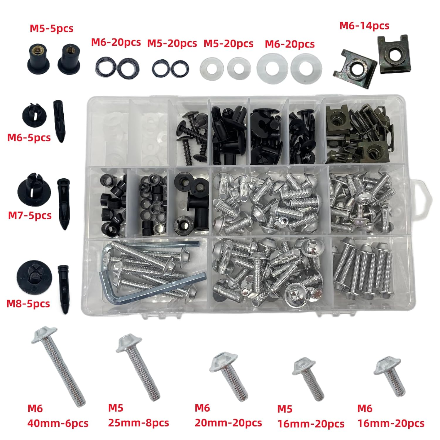210PCS Motorcycle Fairing Bolt Kit, Aluminum Alloy M5 M6 Screws Fasteners Universal Colorful Fairing Bolts Nut Clips Kit for HD Kawasak Suzuki Ducati Yama Ha BW GSXR image number 3