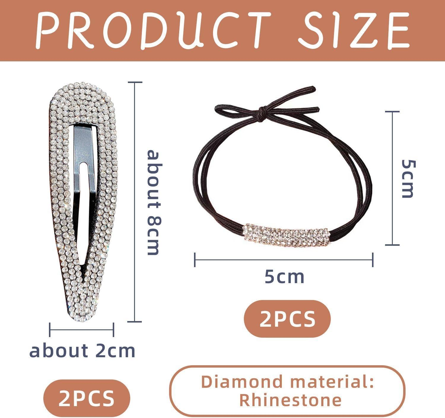 2 Pieces Rhinestone Hair Clips with 2 Pieces Rhinestone Hair Ties Teardrop Side Clips Glitter Pony Hair Accessories Duck Bill Hair Clips Girls Hair Accessories image number 4