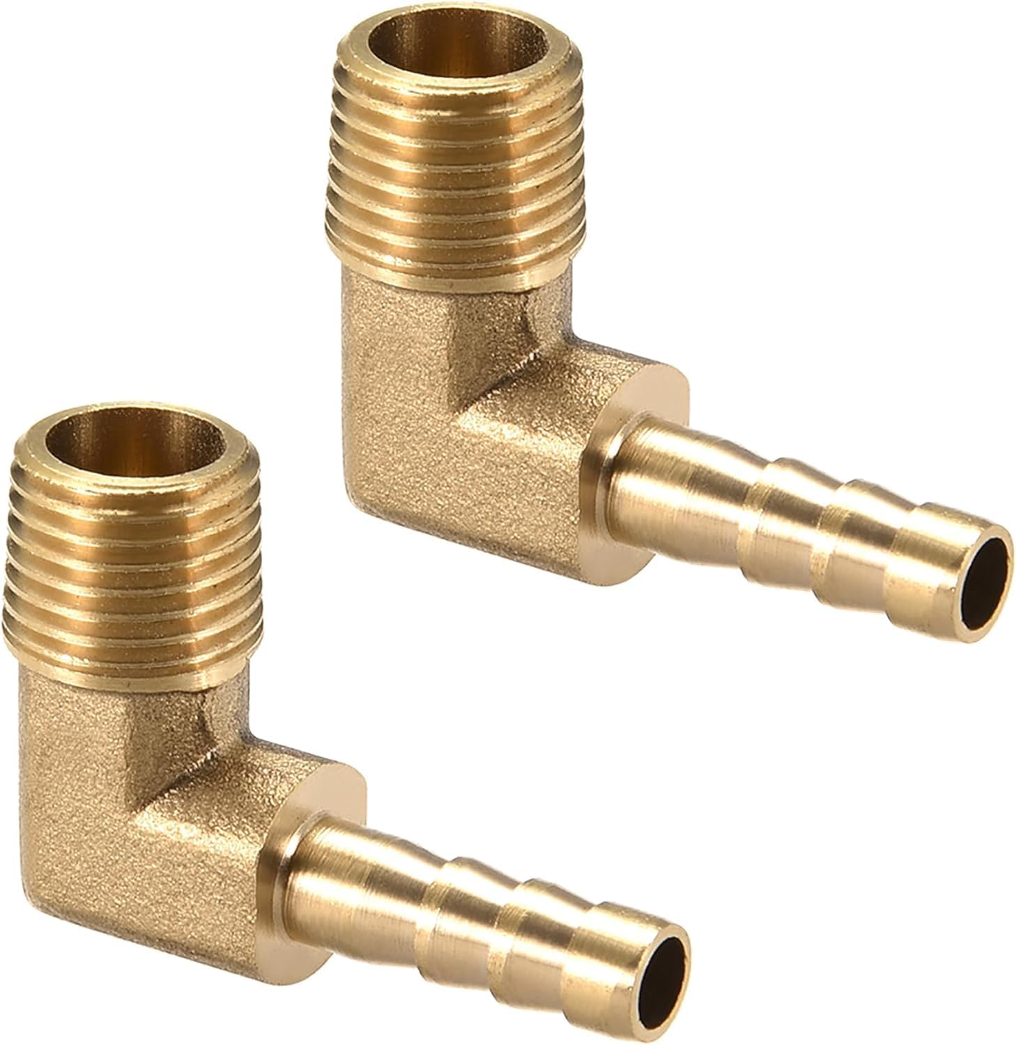 2Pcs Brass Hose Barbed Elbow Fitting 90 Degree Elbow 1/4" Hose Barb to 1/4" NPT Male Pipe Water/Fuel/Air Barbed Hose Fittings image number 4