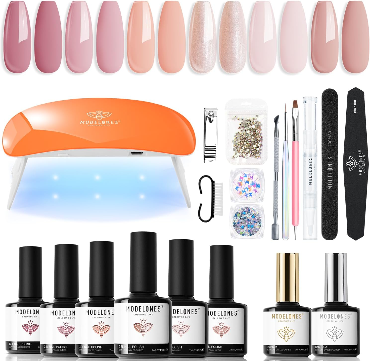 Modelones 20 PCS Gel Nail Polish Kit with U V Light Portable Dryer Lamp - 6 Cashmere Nude Pink Nail Gel Manicure Kit for Beginners Include Base and Top Coat Starter-Friendly Liner Brush Women Gift image number 6