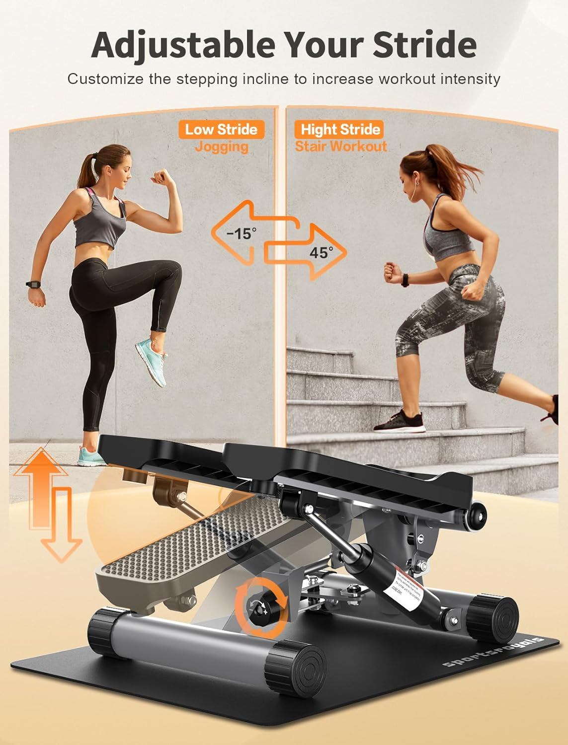 Sportsroyals Stair Stepper for Exercise, Mini Steppers with Resistance Band, Hydraulic Fitness Stepper Exercise Home Workout Equipment for Full Body Workout, 330Lbs Weight Capacity image number 3