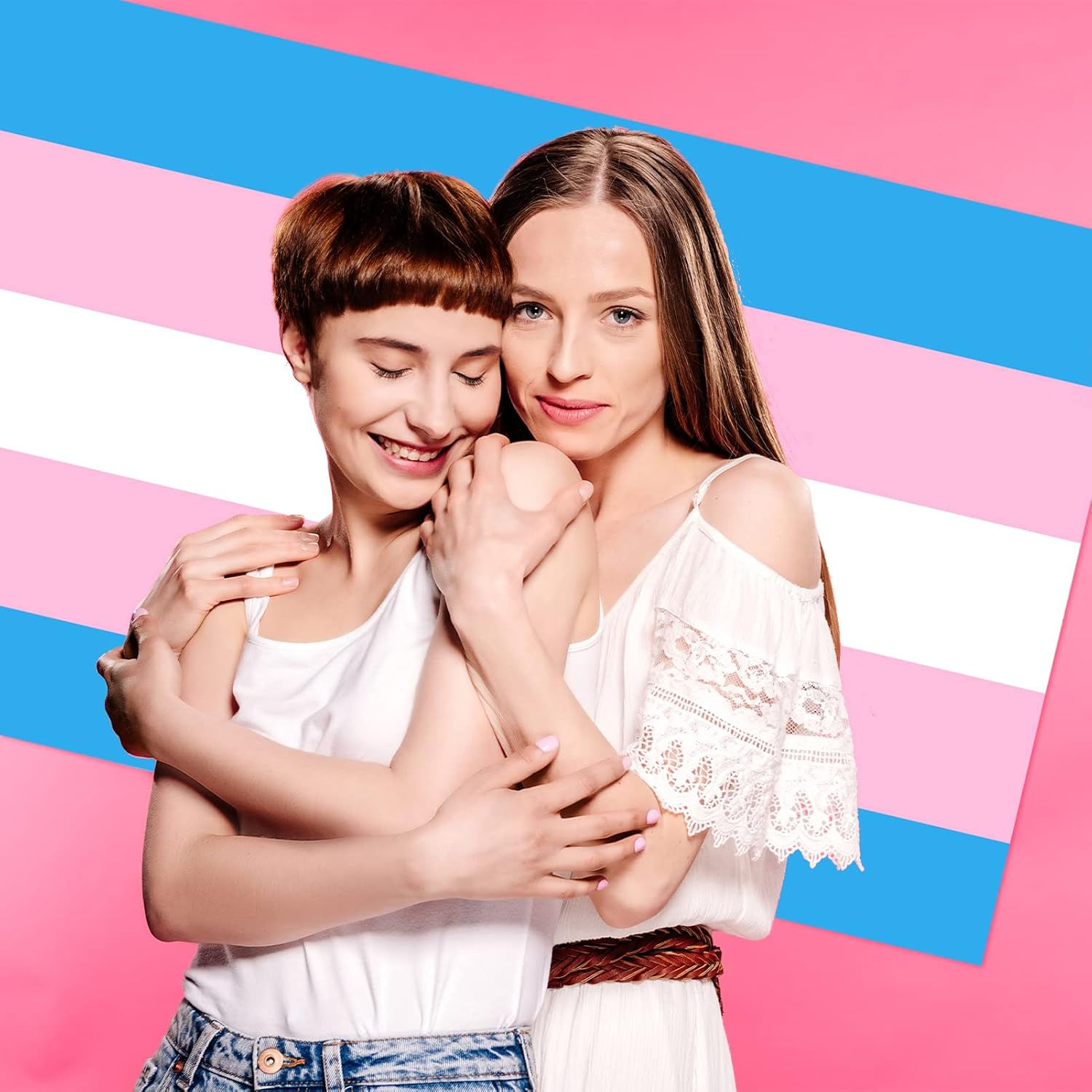 QUEEN KING 3X5 FT Transgender Pride Flag and 60 Pcs Transgender Pride Stickers - Trans Rainbow Banner Pink Blue Rainbow LGBT Pride Month Parade Flags Polyester with Brass Grommets image number 4